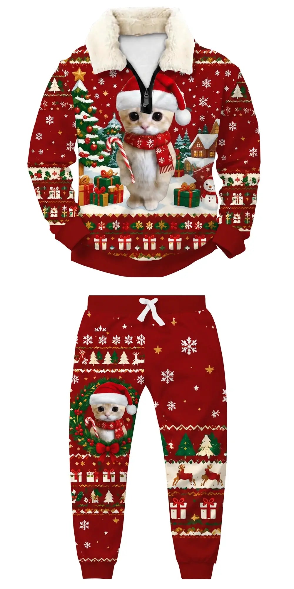 Cat Ugly Quarter Zip Sweatshirt & Sweatpant Set - THREADPARTY