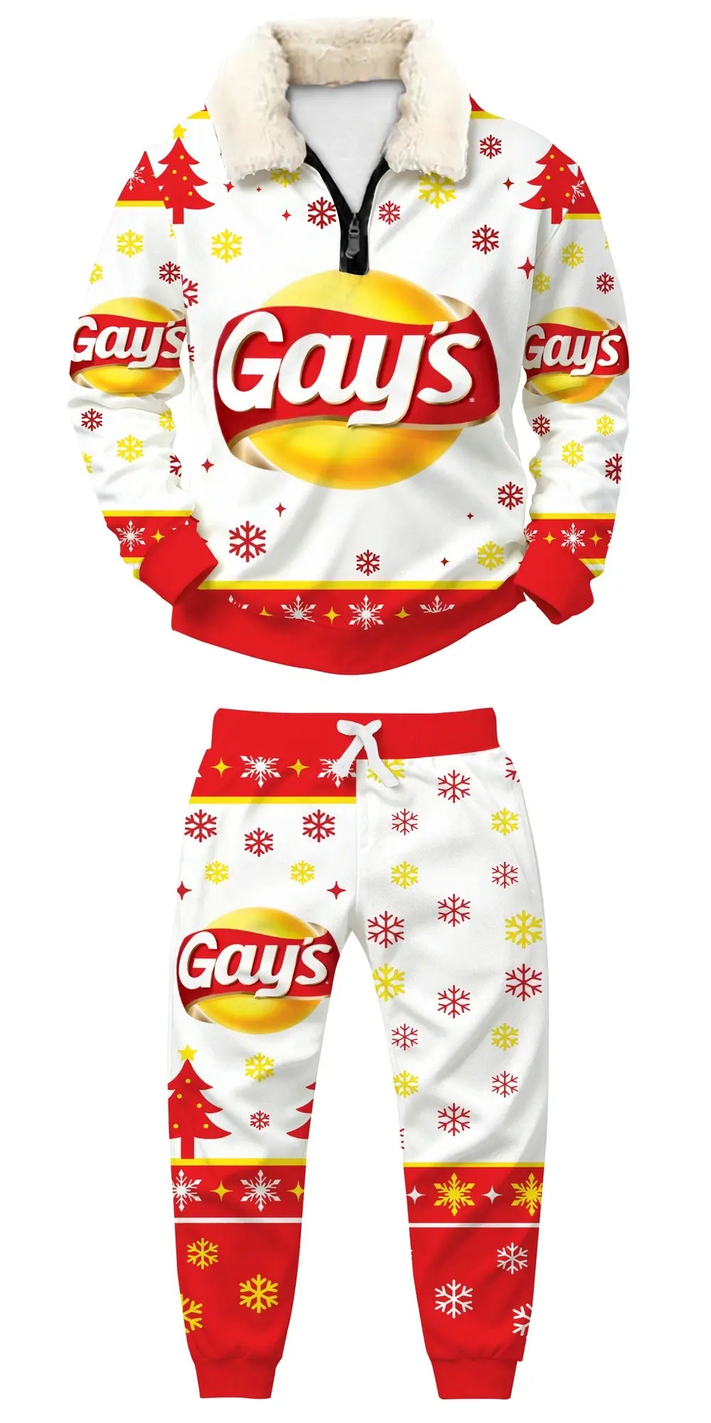 Cheesy Christmas Ugly Quarter Zip Sweatshirt & Sweatpant Set - THREADPARTY