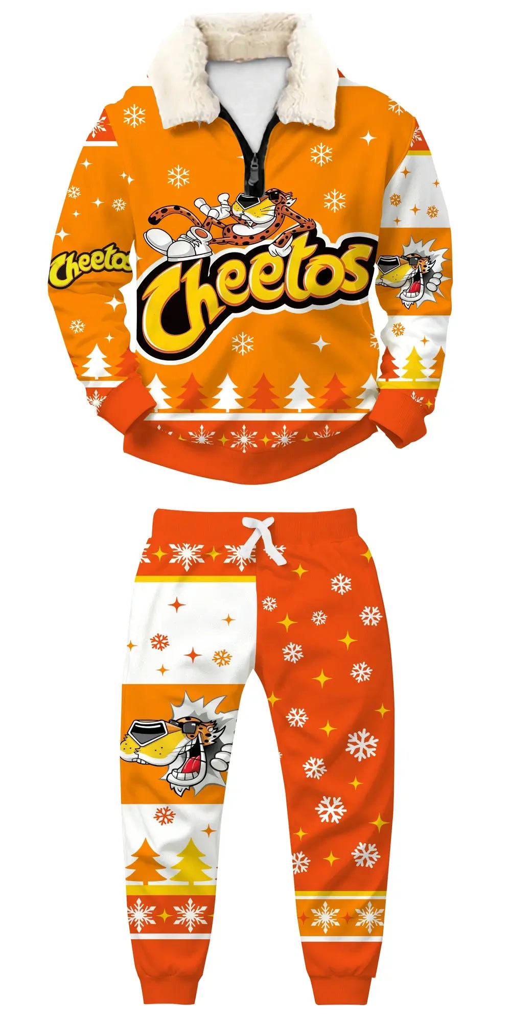 Cheesy Christmas Ugly Quarter Zip Sweatshirt & Sweatpant Set - THREADPARTY