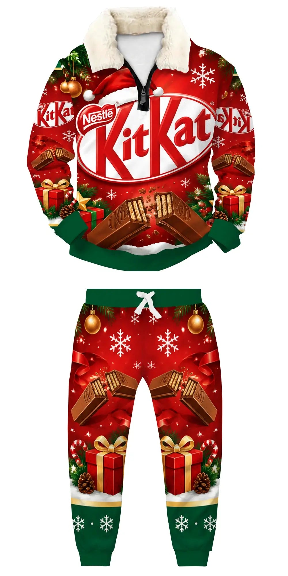 Chocolate Cheer Ugly Quarter Zip Sweatshirt & Sweatpant Set - THREADPARTY