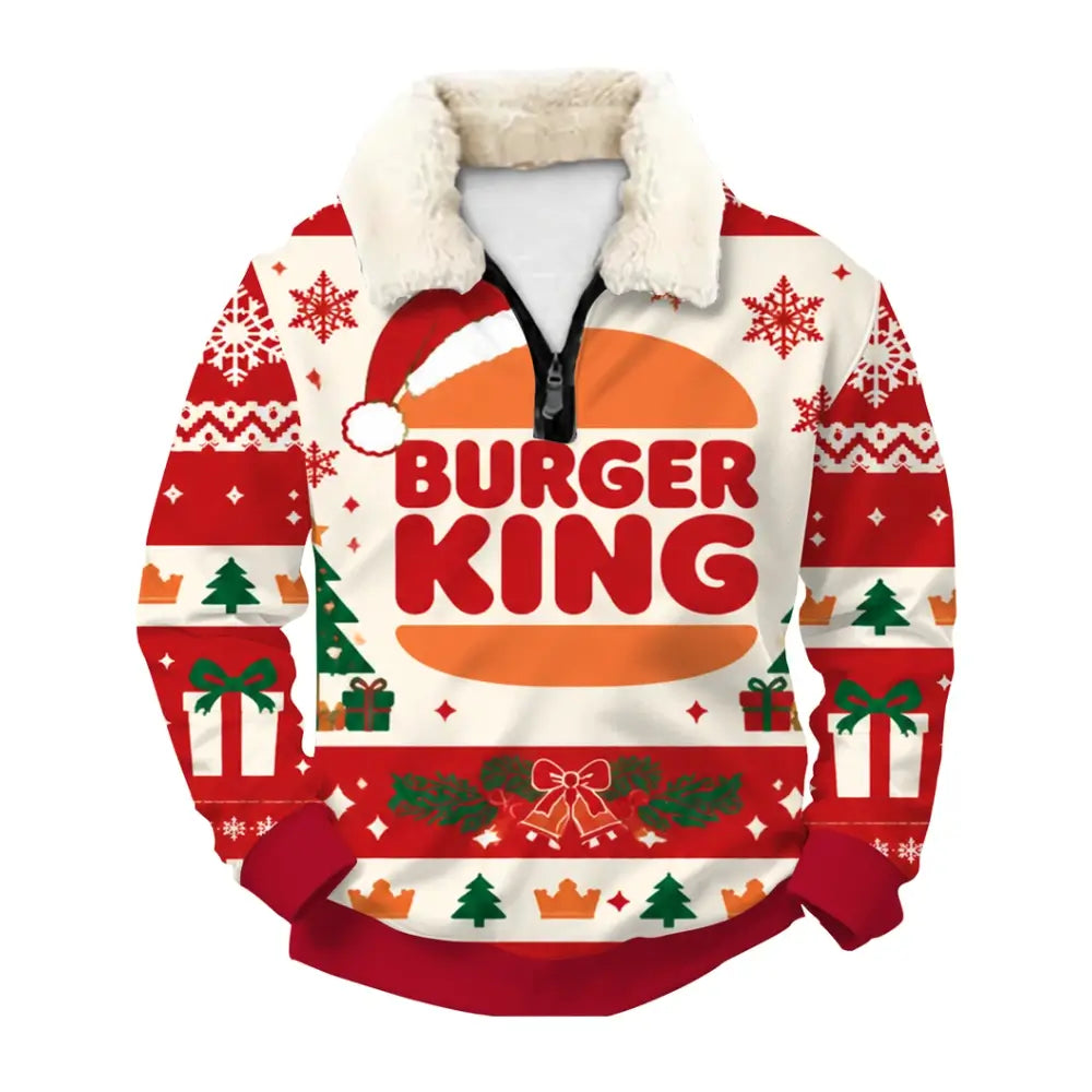 Christmas Burger Ugly Quarter Zip Sweatshirt & Sweatpant Set - THREADPARTY