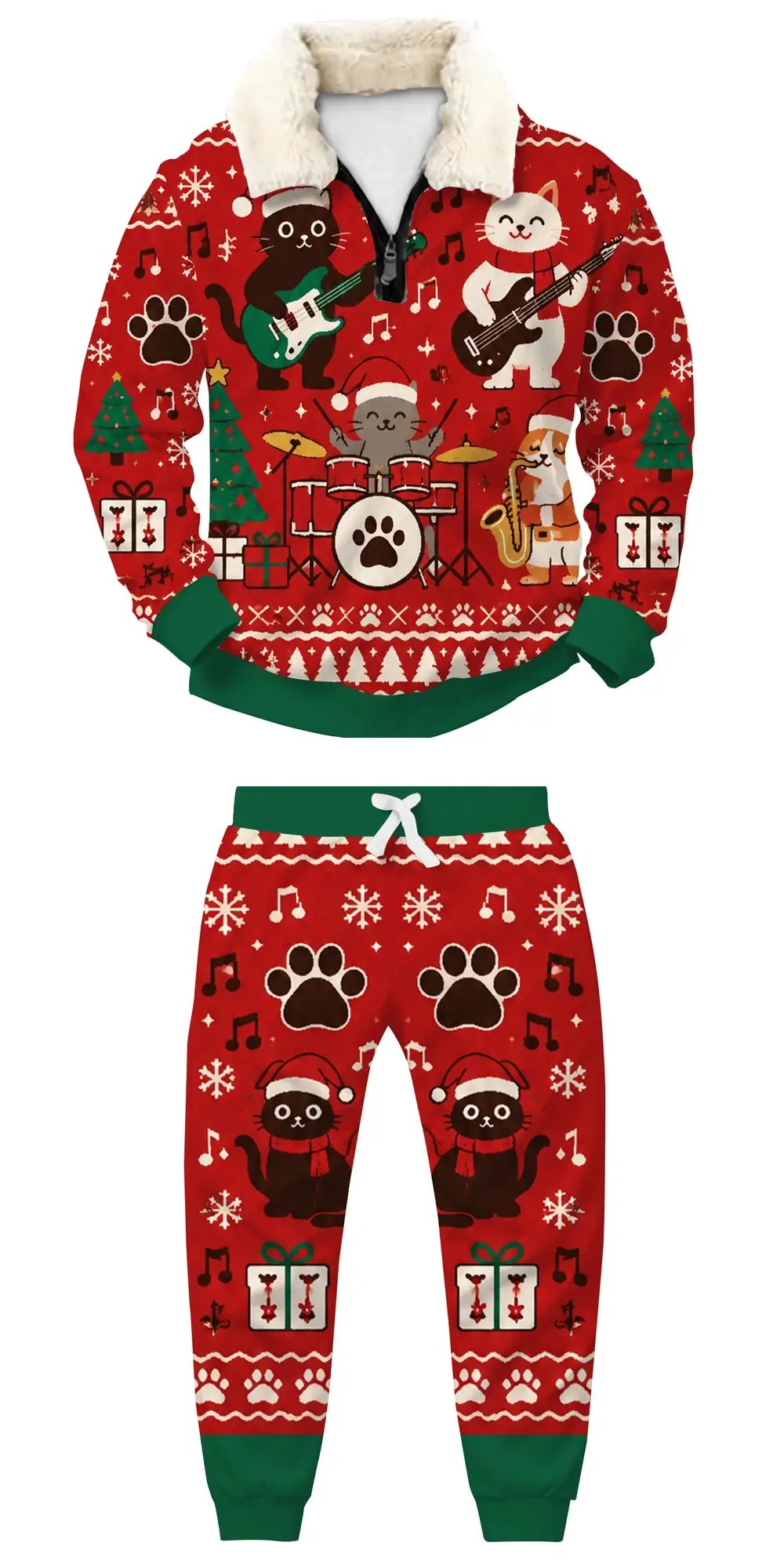 Christmas Cheer Ugly Quarter Zip Sweatshirt & Sweatpant Set - THREADPARTY