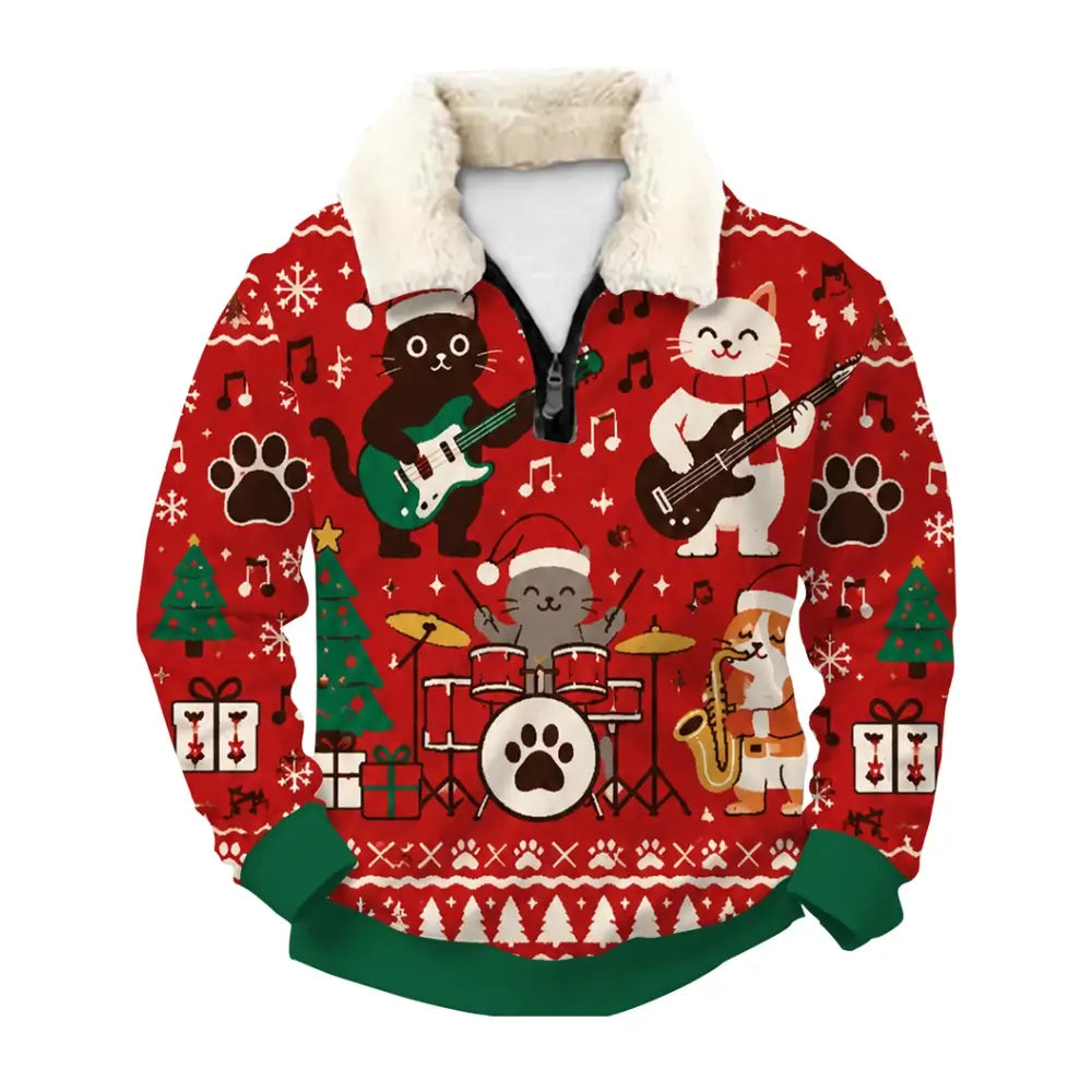 Christmas Cheer Ugly Quarter Zip Sweatshirt & Sweatpant Set - THREADPARTY