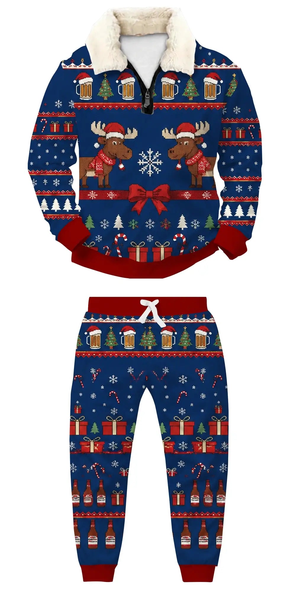 Christmas Party Ugly Quarter Zip Sweatshirt & Sweatpant Set - THREADPARTY