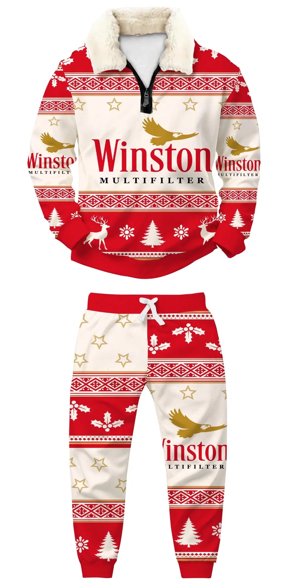 Classic Red Tradition Ugly Quarter Zip Sweatshirt & Sweatpant Set - THREADPARTY