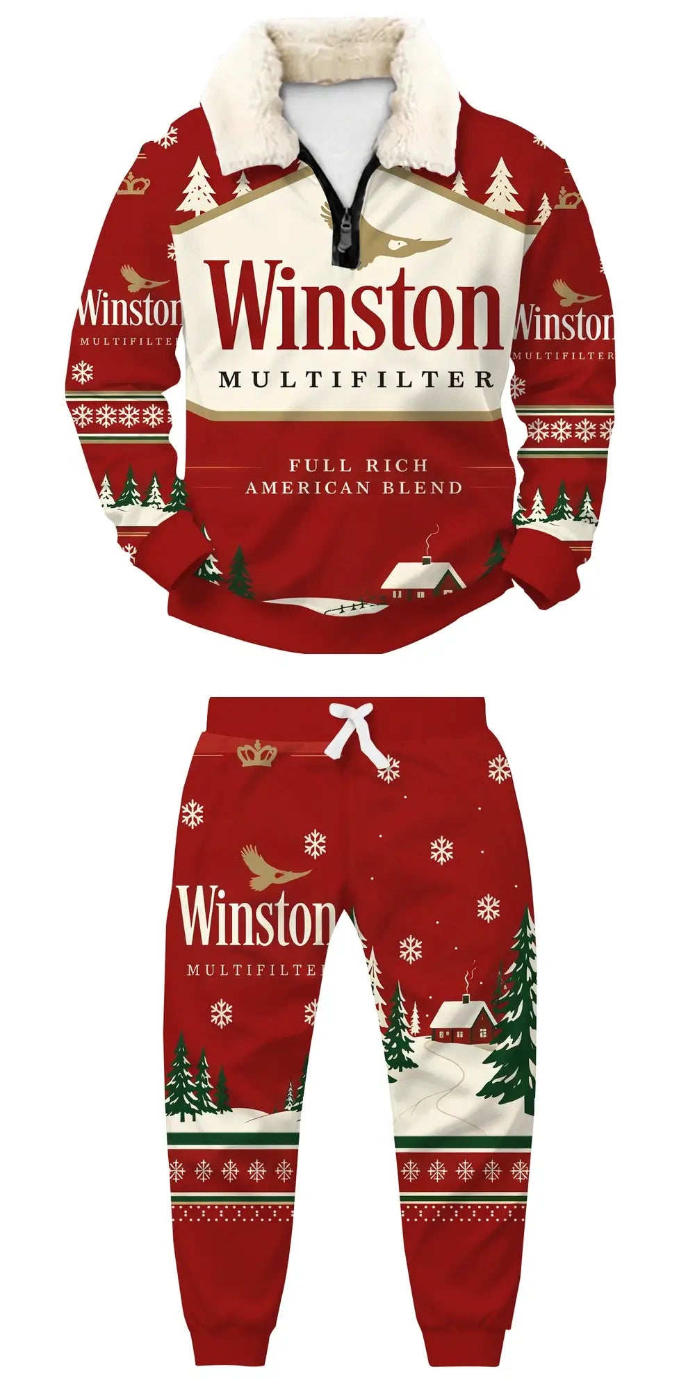 Crimson Smoke Ugly Quarter Zip Sweatshirt & Sweatpant Set - THREADPARTY