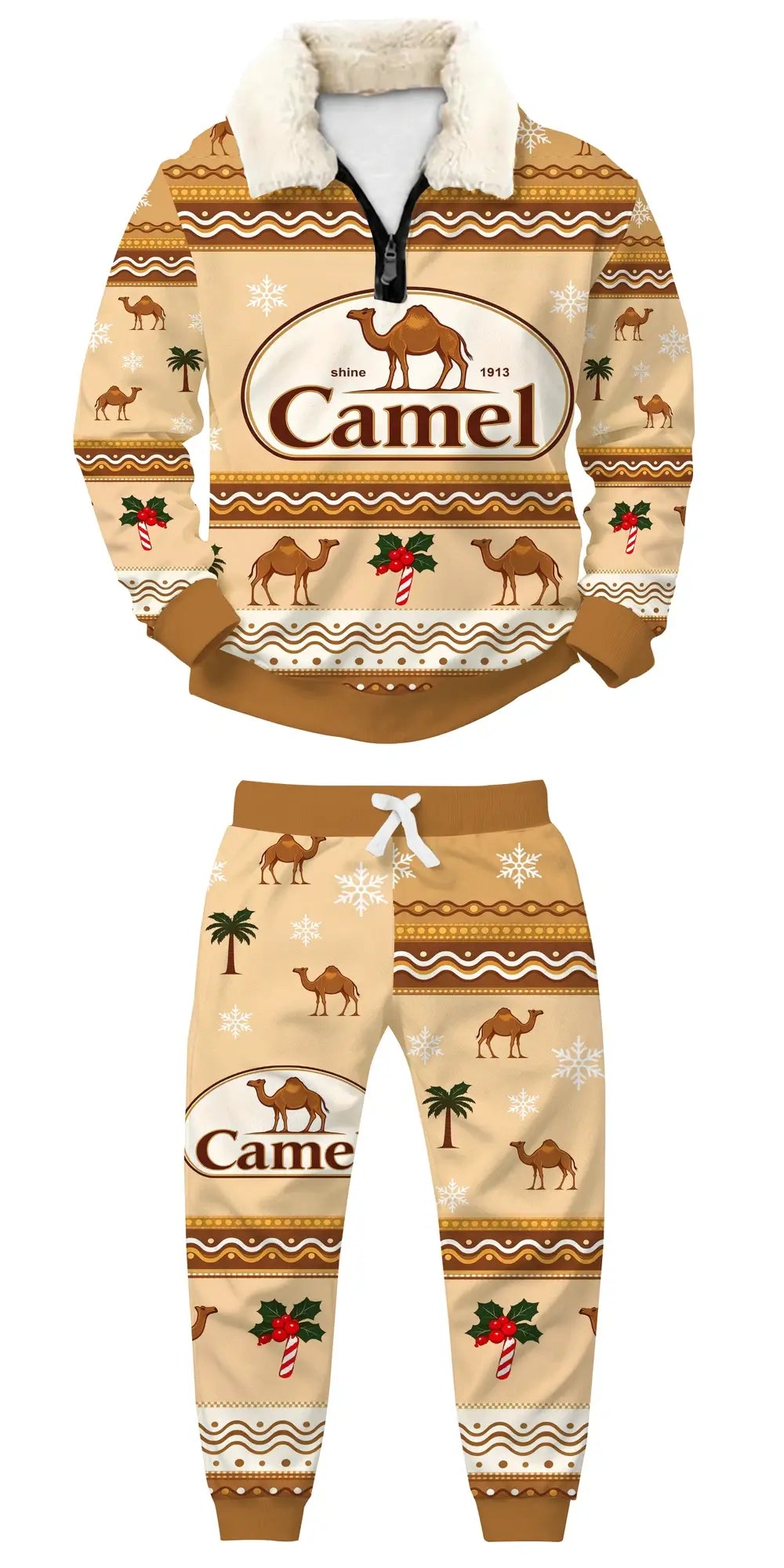 Desert Camel Heritage Ugly Quarter Zip Sweatshirt & Sweatpant Set - THREADPARTY