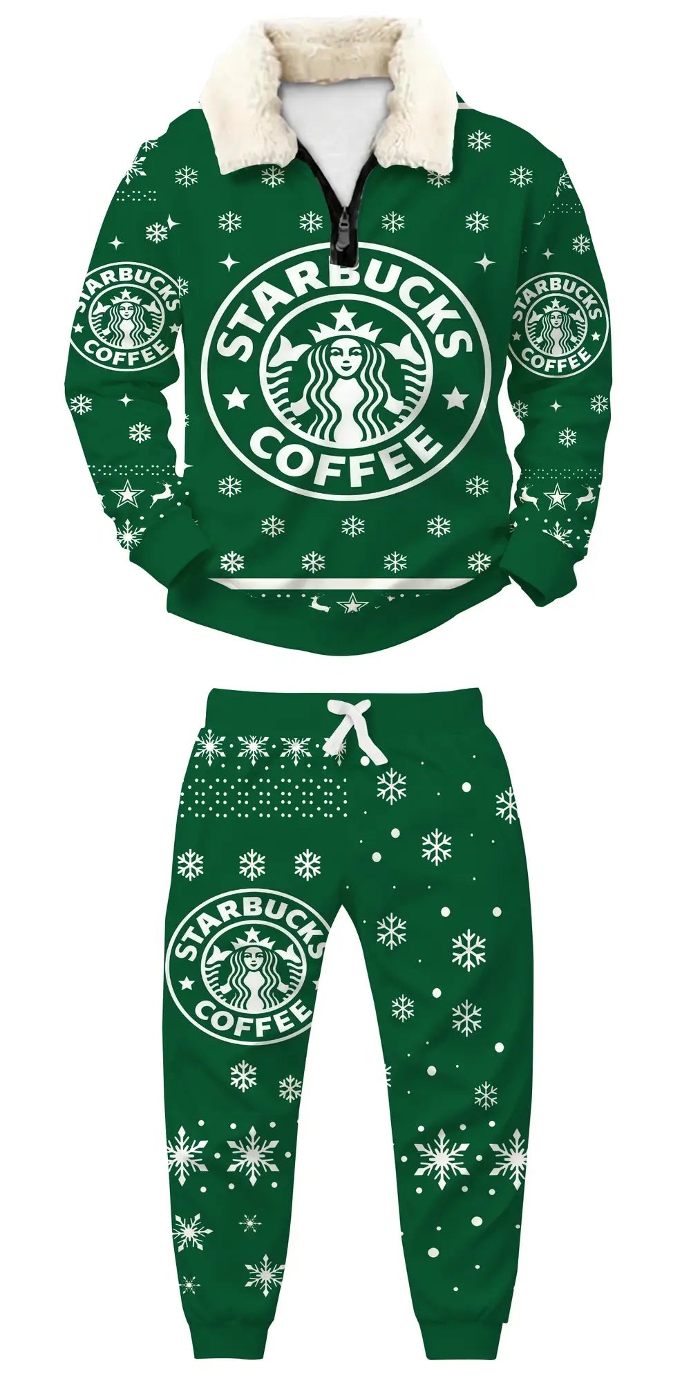 Evergreen Coffee Ugly Quarter Zip Sweatshirt & Sweatpant Set - THREADPARTY