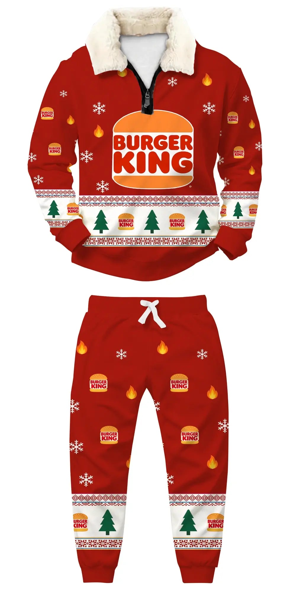Festive Burger Celebration Ugly Quarter Zip Sweatshirt & Sweatpant Set - THREADPARTY
