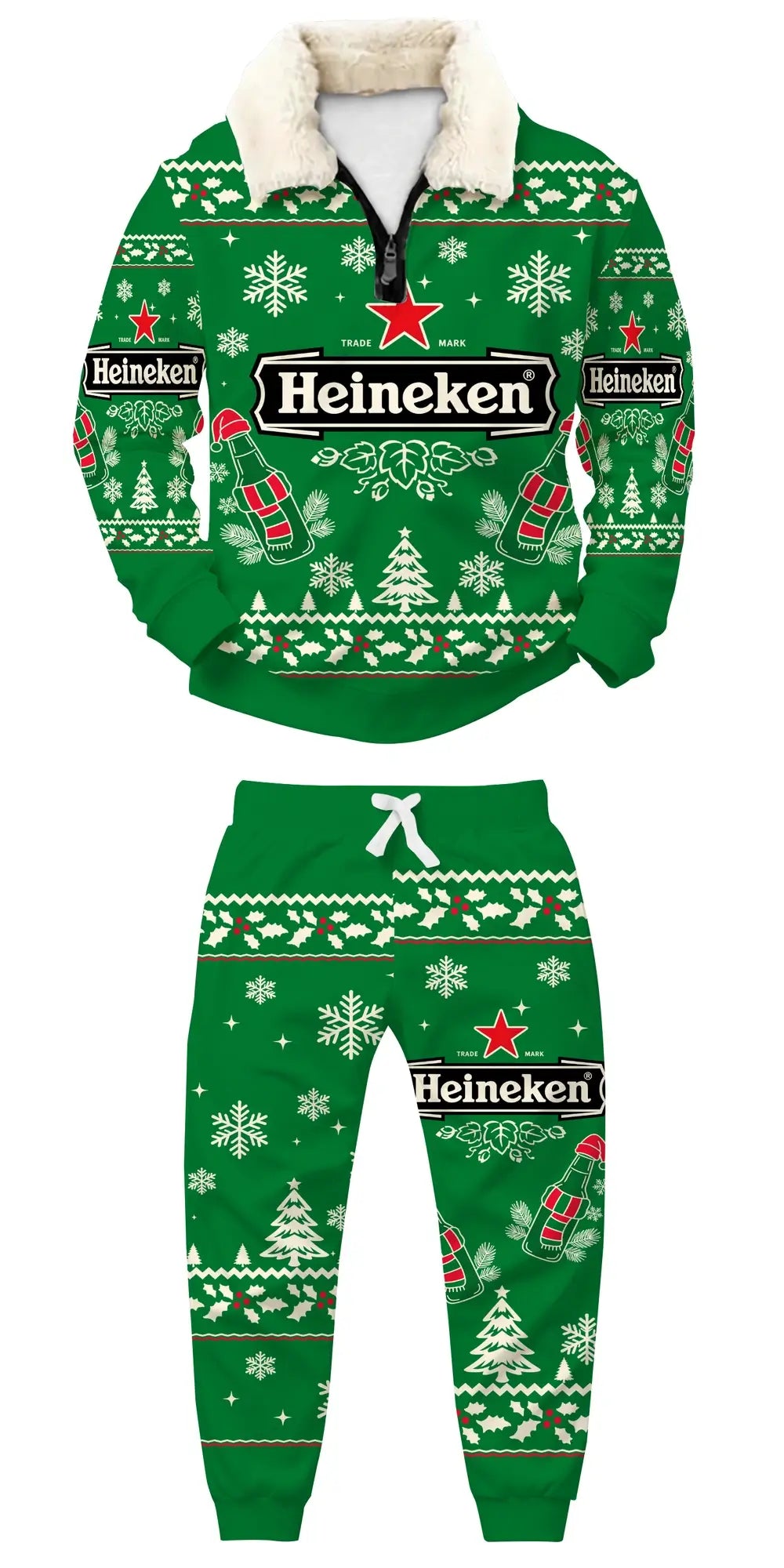 Festive Green Celebration Ugly Quarter Zip Sweatshirt & Sweatpant Set - THREADPARTY