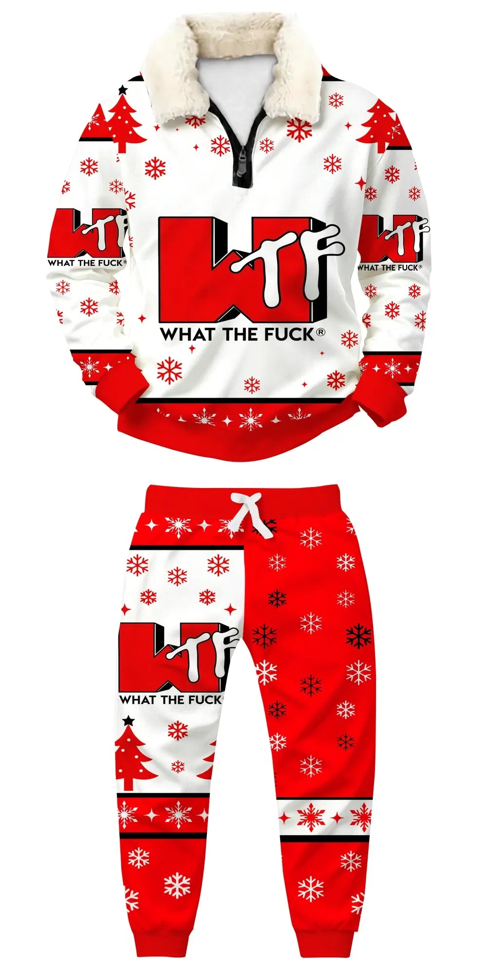 Funny Holiday Ugly Quarter Zip Sweatshirt & Sweatpant Set Ugly Quarter Zip Sweatshirt & Sweatpant Set - THREADPARTY
