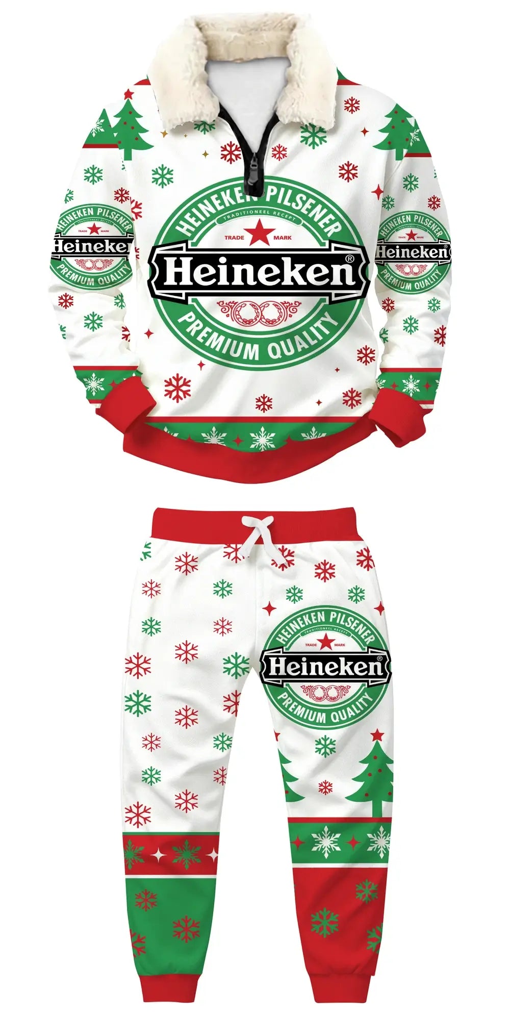 Green Beer Ugly Quarter Zip Sweatshirt & Sweatpant Set - THREADPARTY
