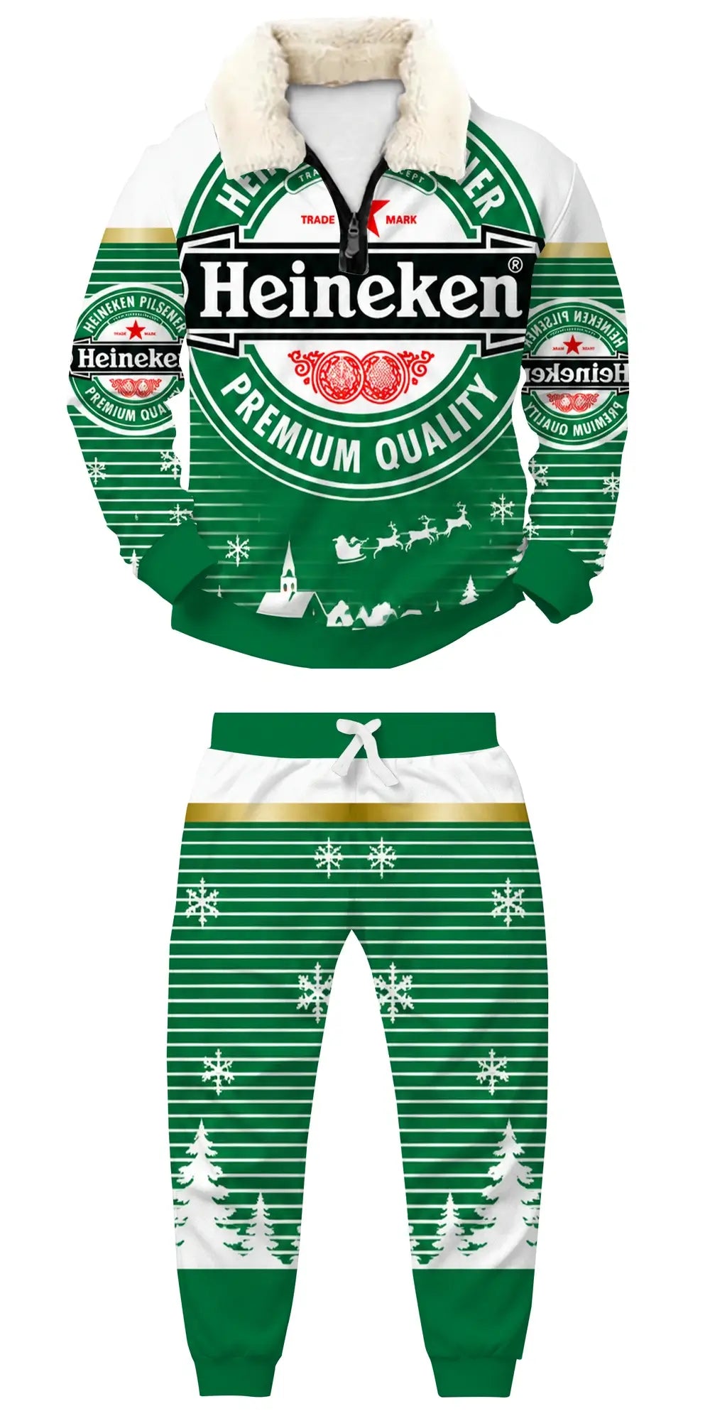 Green Brew Ugly Quarter Zip Sweatshirt & Sweatpant Set - THREADPARTY