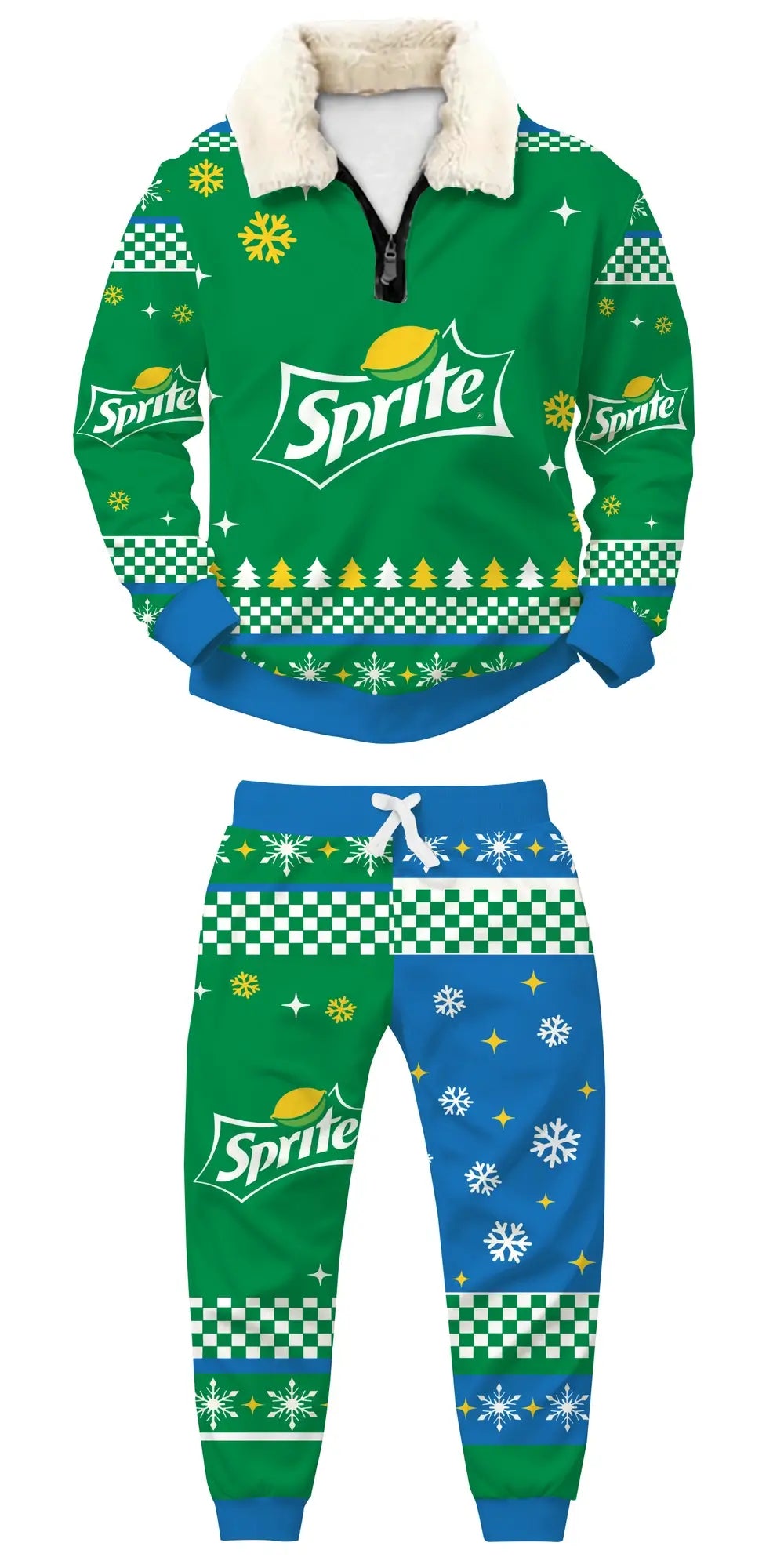 Green Fizz Ugly Quarter Zip Sweatshirt & Sweatpant Set - THREADPARTY