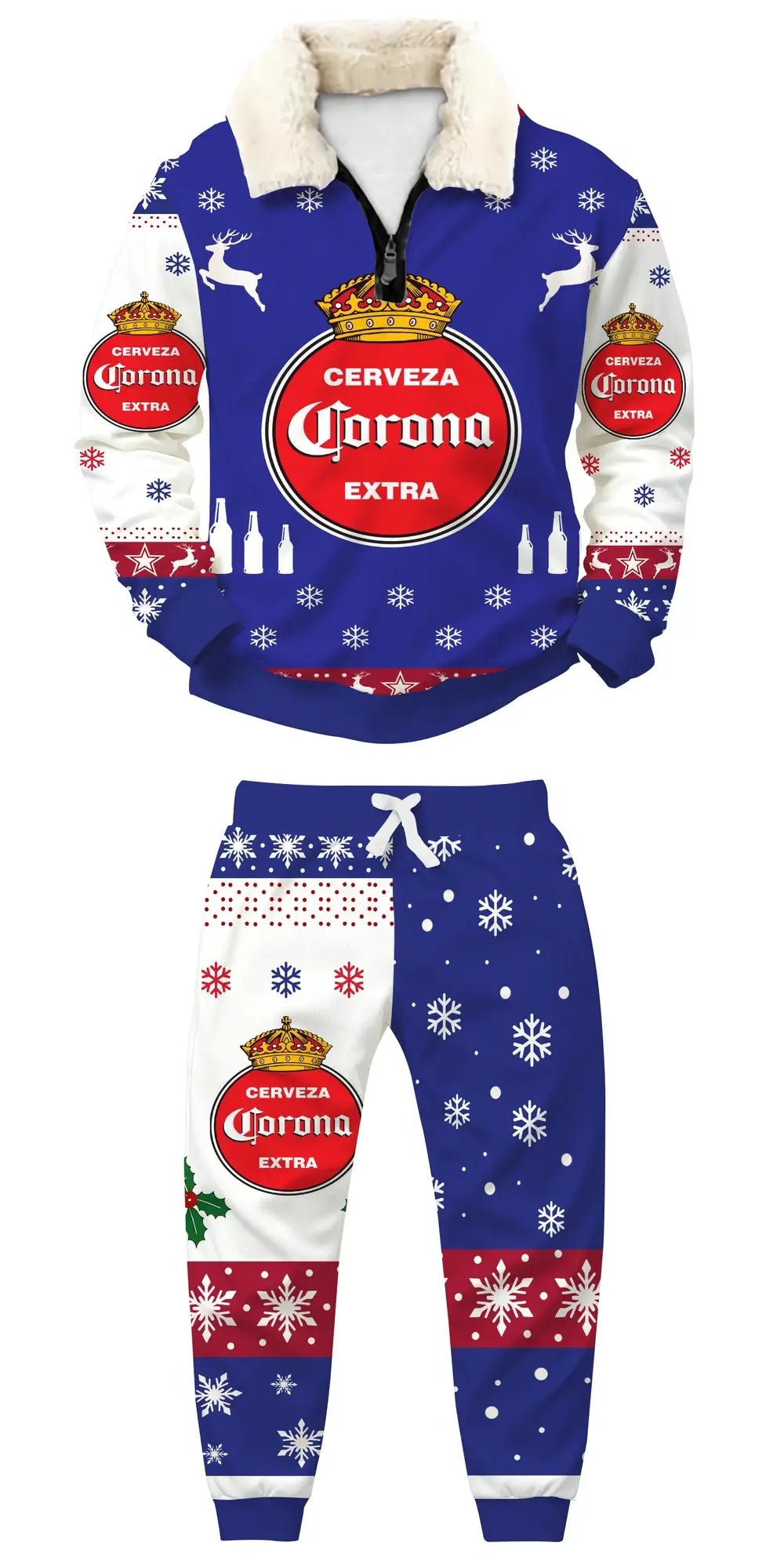 Holiday Brew Ugly Quarter Zip Sweatshirt & Sweatpant Set - THREADPARTY