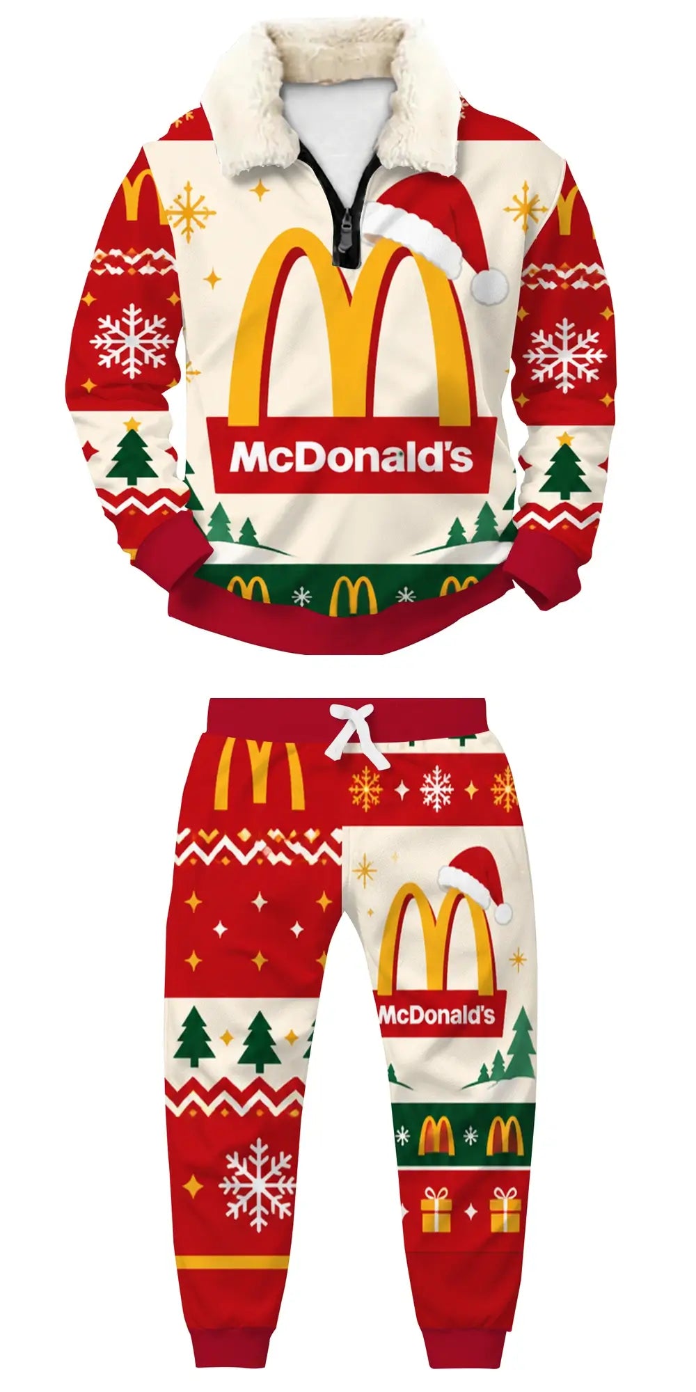Holiday Burger Ugly Quarter Zip Sweatshirt & Sweatpant Set - THREADPARTY