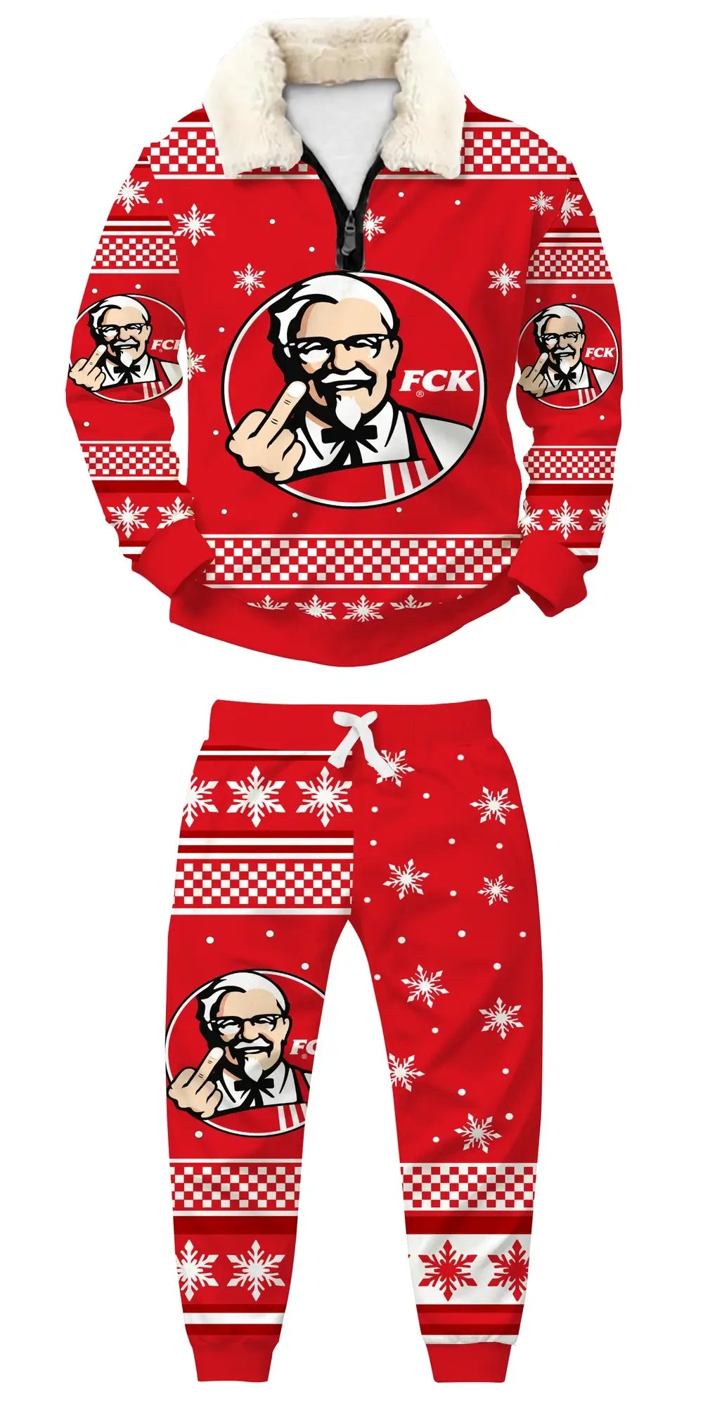 Holiday Chicken Ugly Quarter Zip Sweatshirt & Sweatpant Set - THREADPARTY