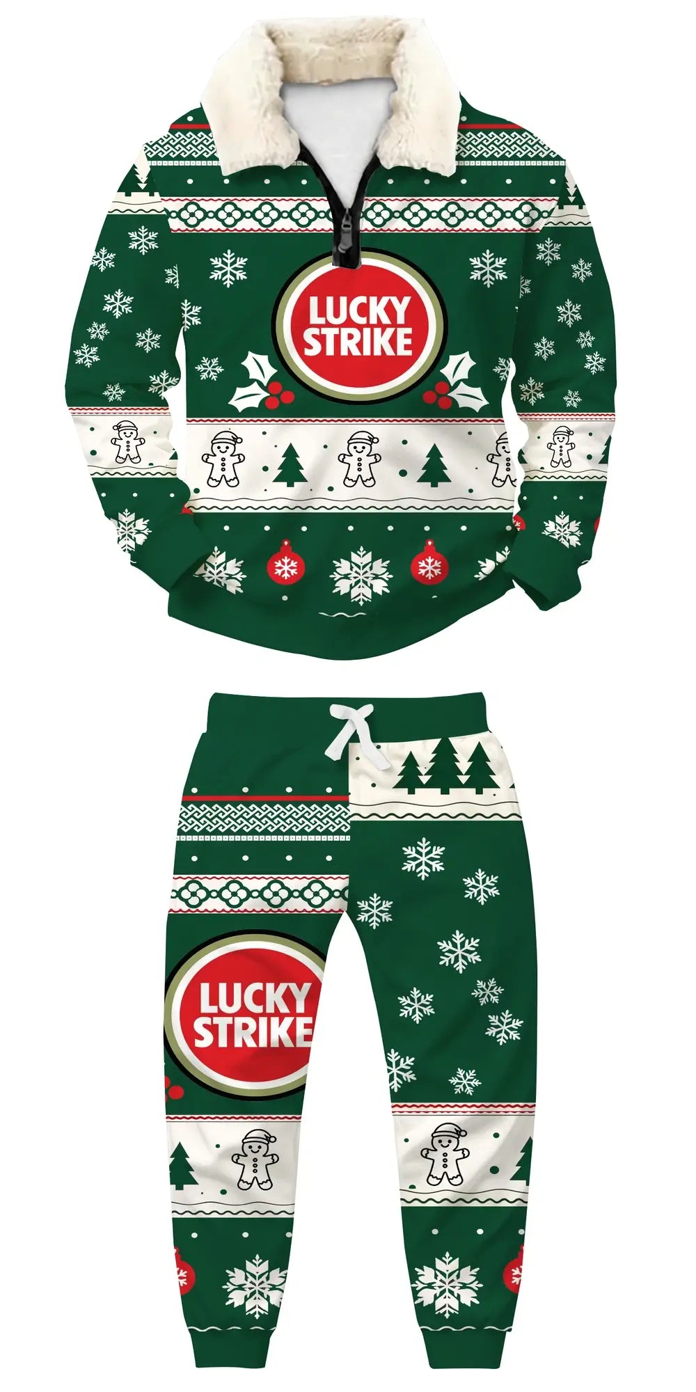 Holiday Coffee Cheer Ugly Quarter Zip Sweatshirt & Sweatpant Set - THREADPARTY
