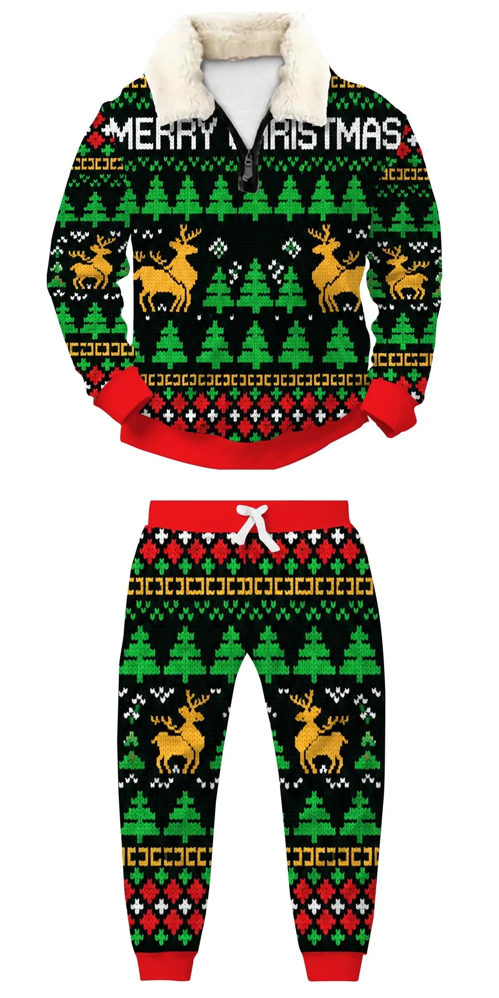 Merry Christmas Ugly Quarter Zip Sweatshirt & Sweatpant Set - THREADPARTY