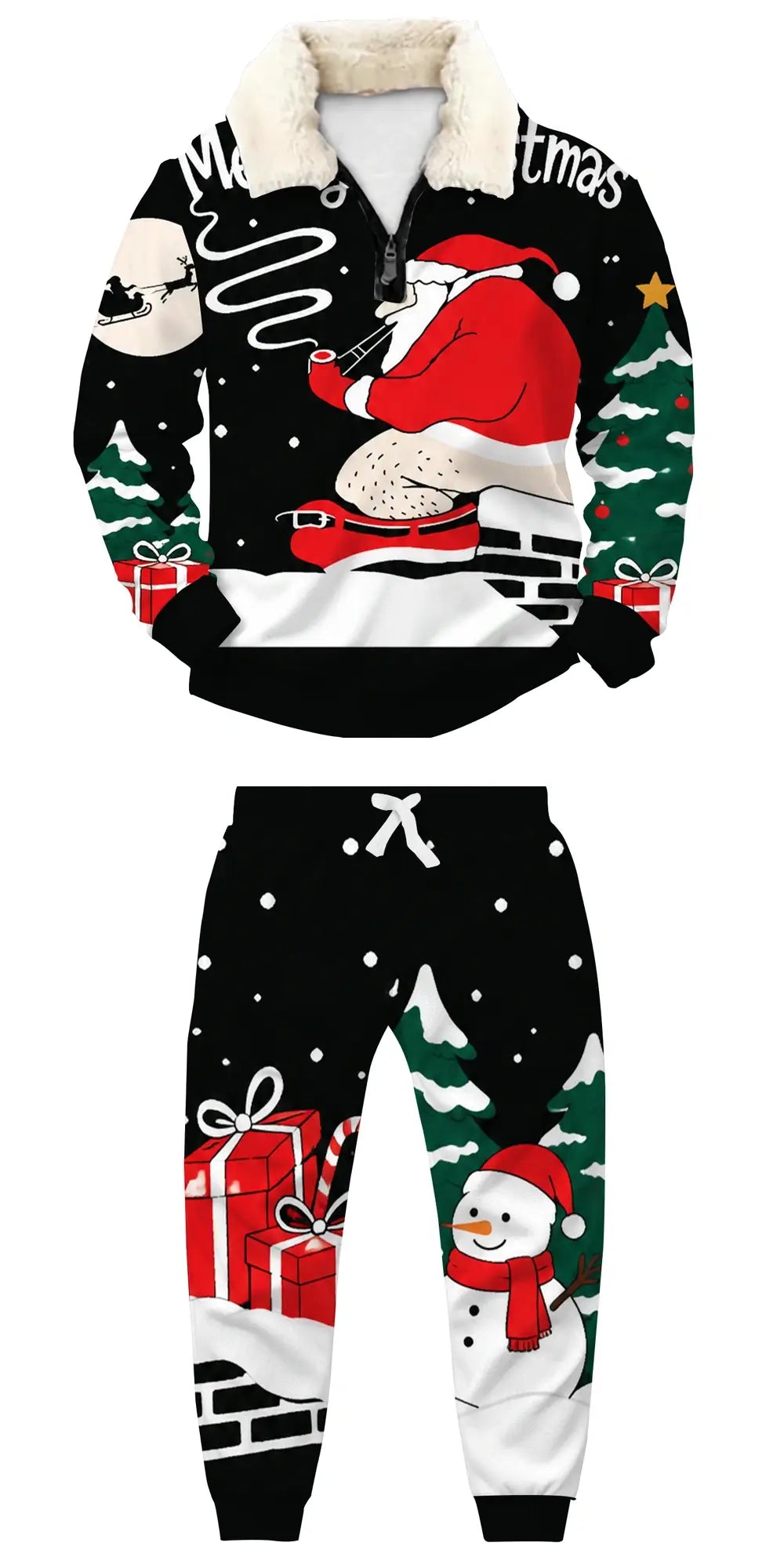 Midnight Santa Ugly Quarter Zip Sweatshirt & Sweatpant Set - THREADPARTY