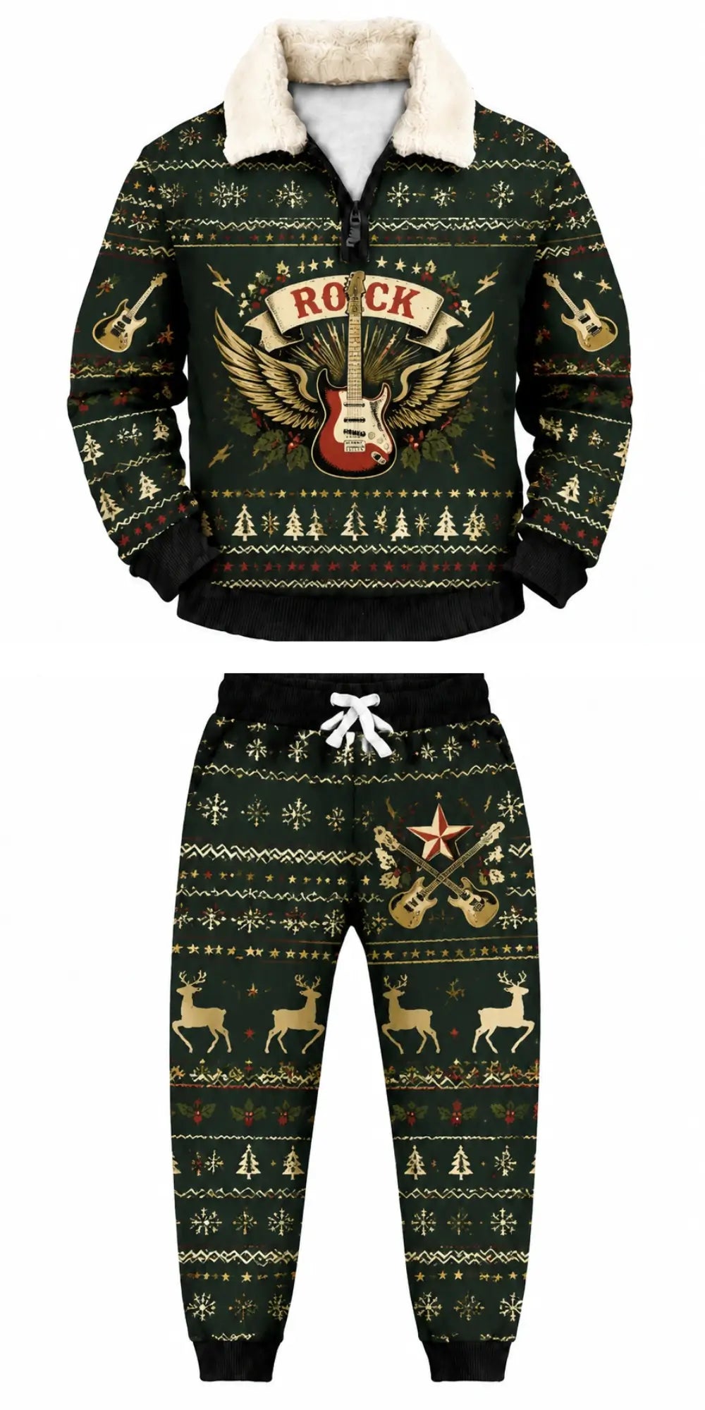 Music & Vibes Ugly Quarter Zip Sweatshirt & Sweatpant Set - THREADPARTY