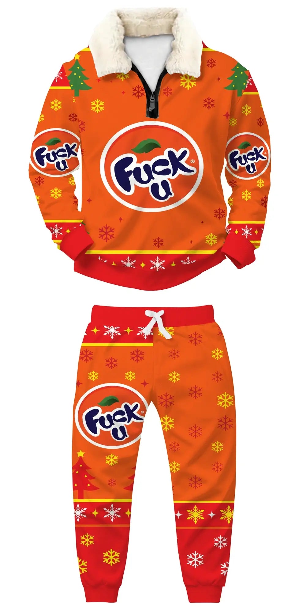 Orange Fizz Ugly Quarter Zip Sweatshirt & Sweatpant Set - THREADPARTY