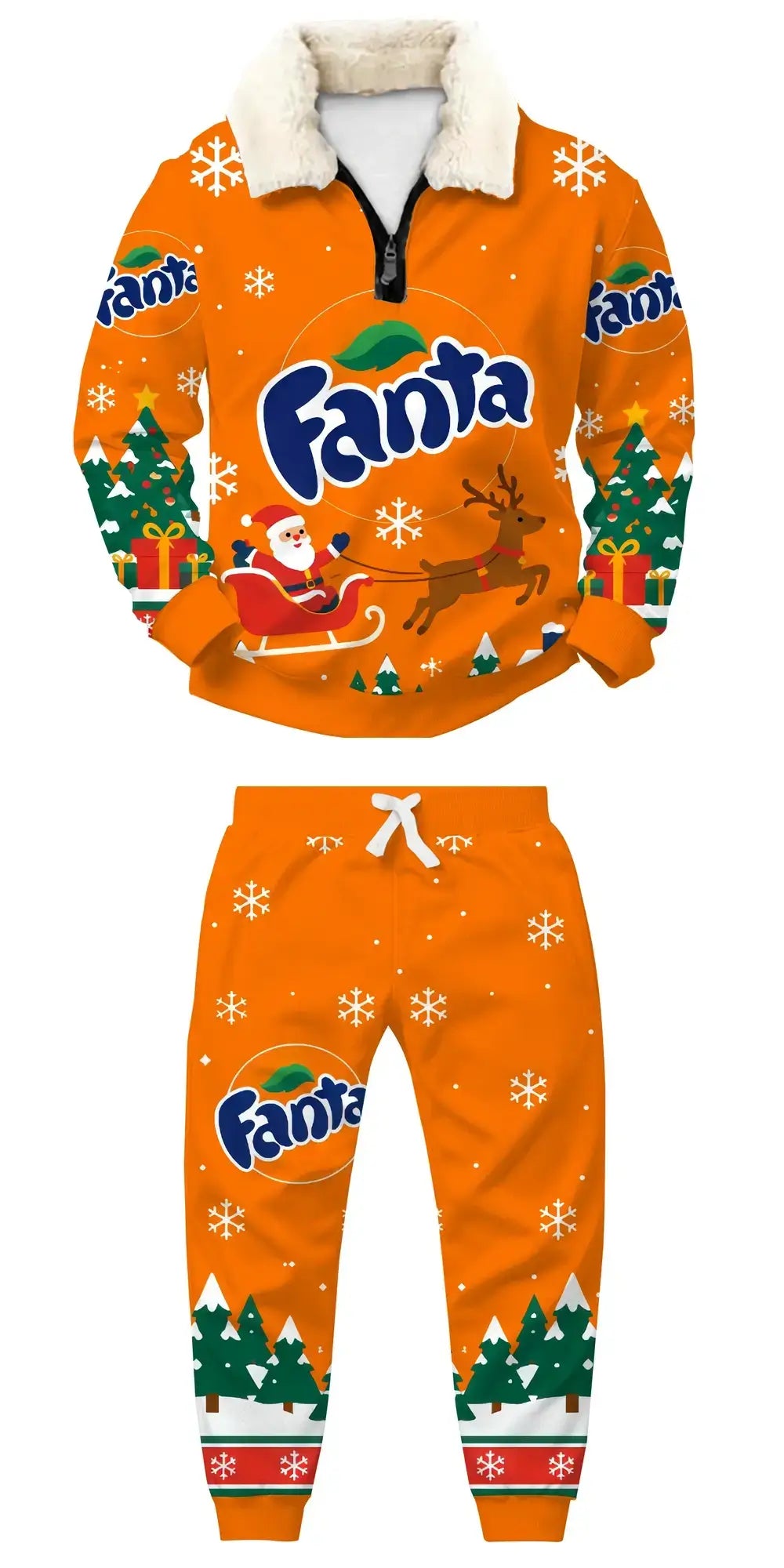 Orange Holiday Ugly Quarter Zip Sweatshirt & Sweatpant Set - THREADPARTY