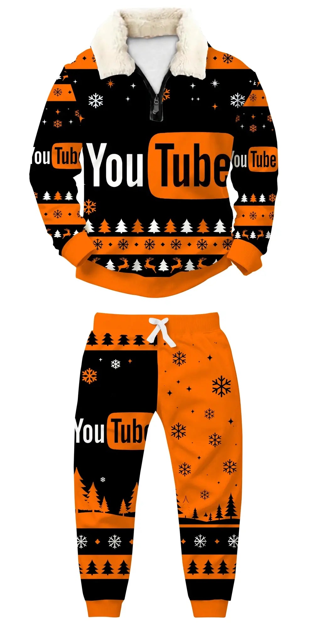Orange Media Ugly Quarter Zip Sweatshirt & Sweatpant Set - THREADPARTY