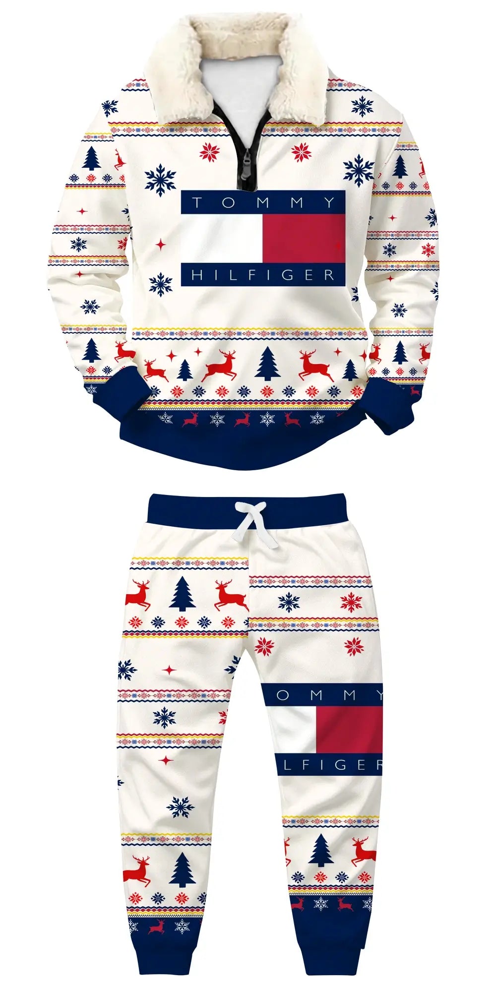 Patriotic Racing Stripes Ugly Quarter Zip Sweatshirt & Sweatpant Set - THREADPARTY