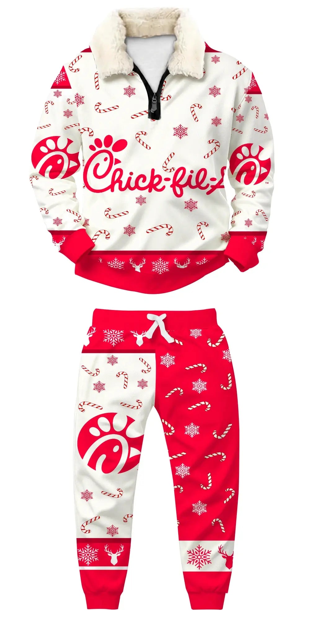 Pink Feast Ugly Quarter Zip Sweatshirt & Sweatpant Set - THREADPARTY