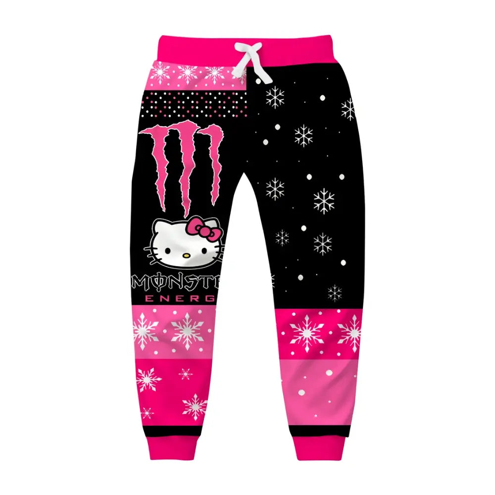 Pink Kitty Ugly Quarter Zip Sweatshirt & Sweatpant Set - THREADPARTY