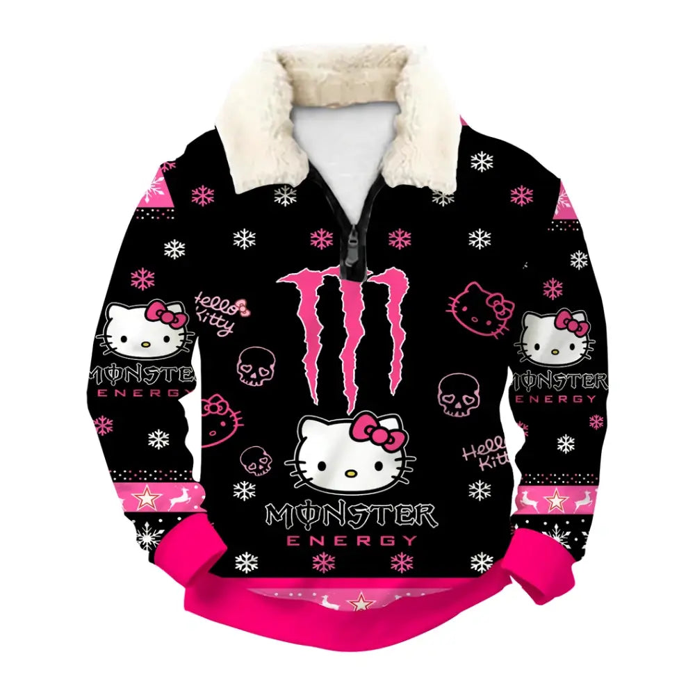 Pink Kitty Ugly Quarter Zip Sweatshirt & Sweatpant Set - THREADPARTY