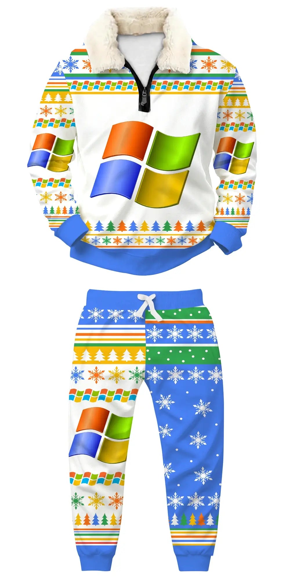 Pixel Windows Ugly Quarter Zip Sweatshirt & Sweatpant Set - THREADPARTY