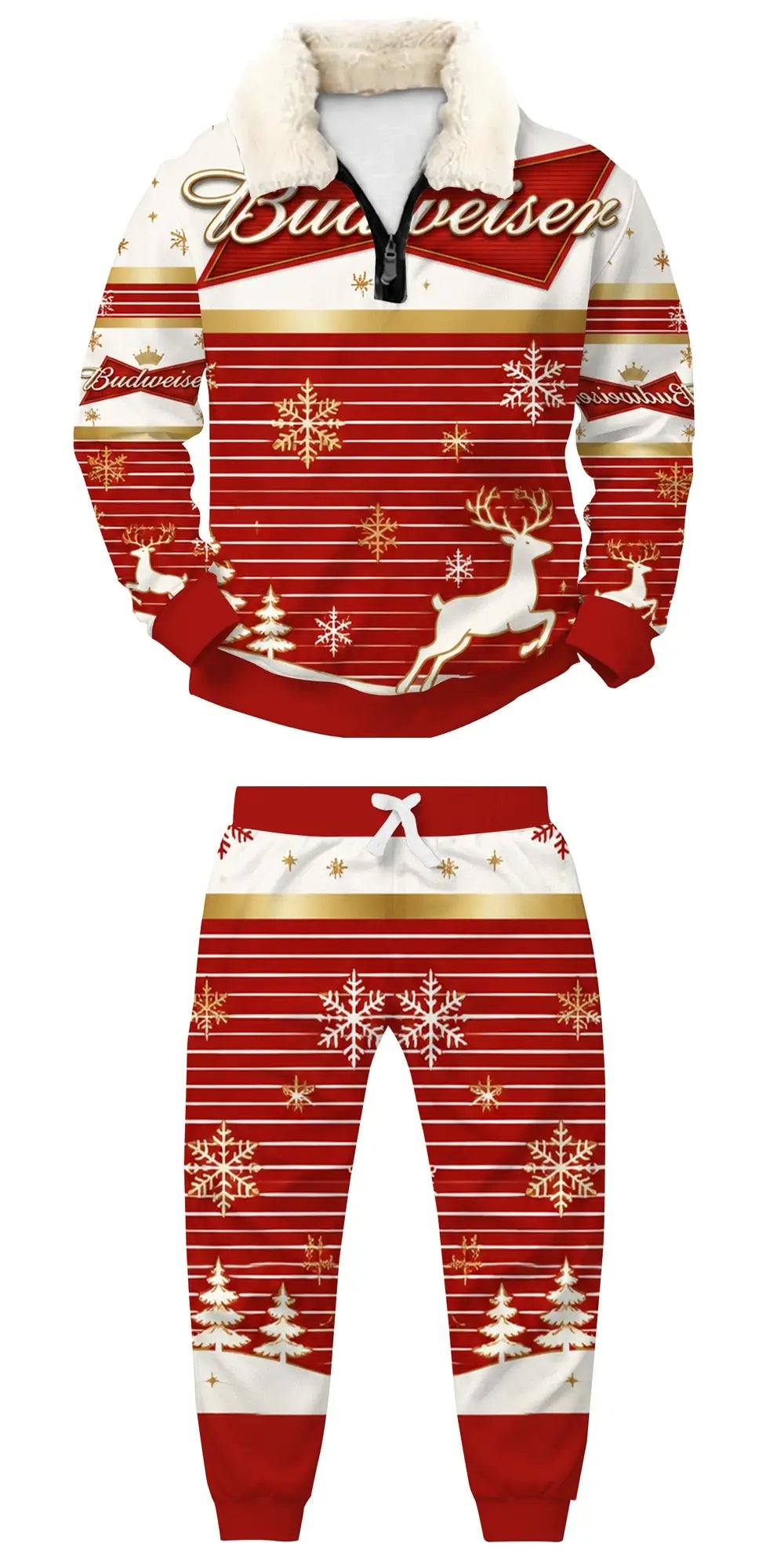 Red Brew Ugly Quarter Zip Sweatshirt & Sweatpant Set - THREADPARTY