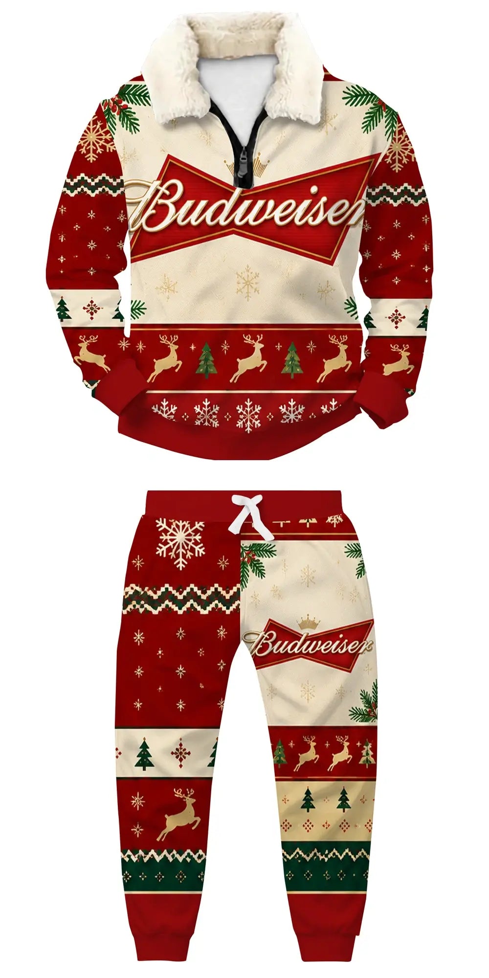 Red Brew Ugly Quarter Zip Sweatshirt & Sweatpant Set - THREADPARTY