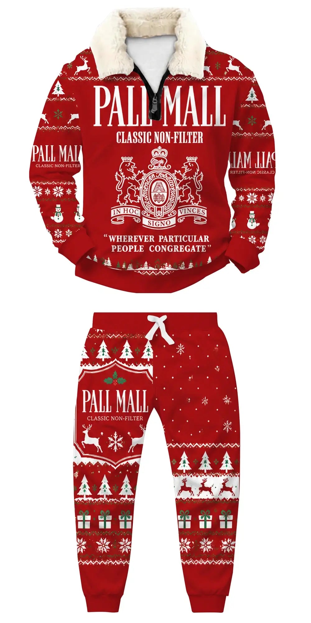Red Smoke Ugly Quarter Zip Sweatshirt & Sweatpant Set - THREADPARTY