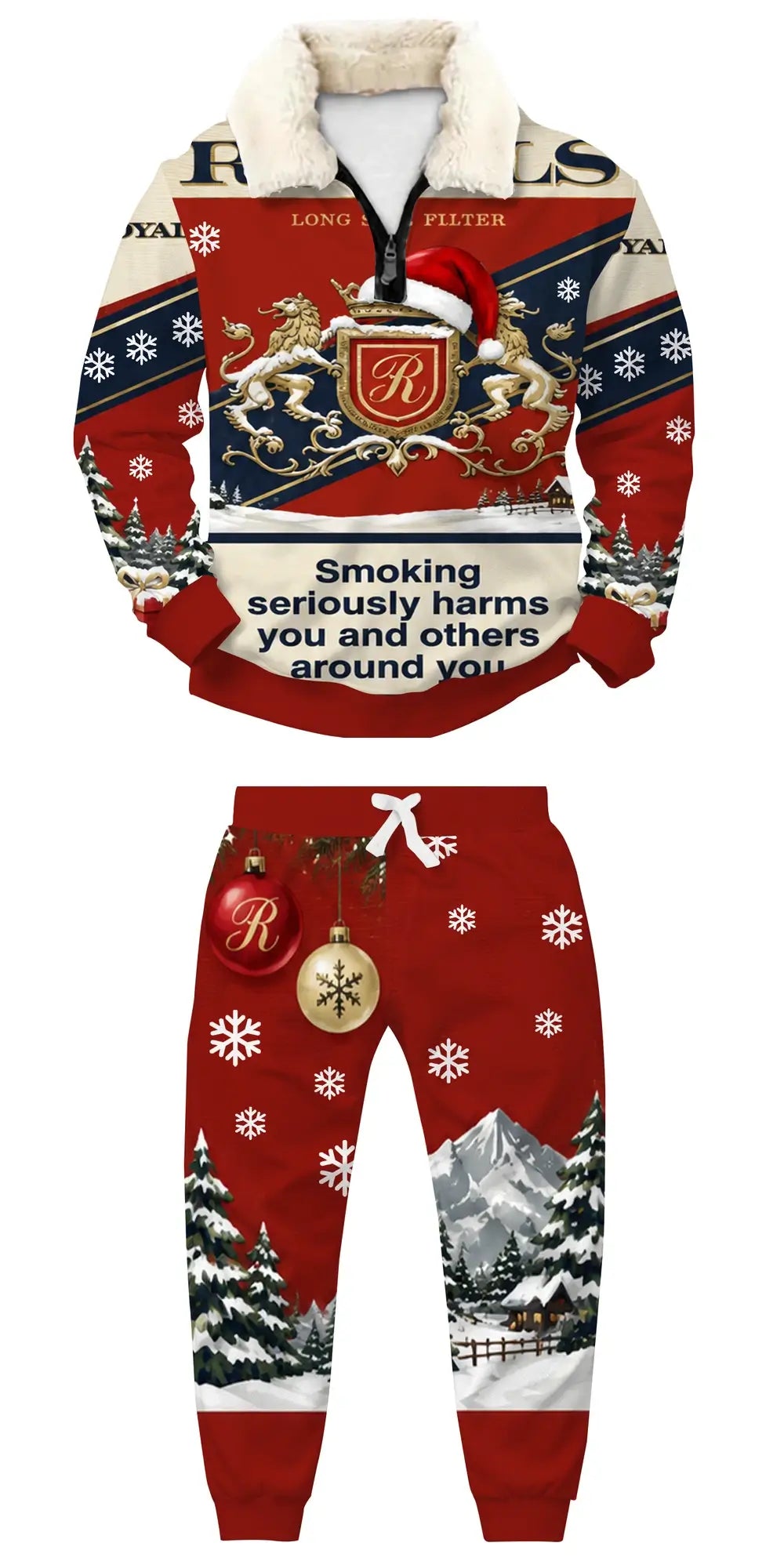 Royal Smoke Ugly Quarter Zip Sweatshirt & Sweatpant Set - THREADPARTY