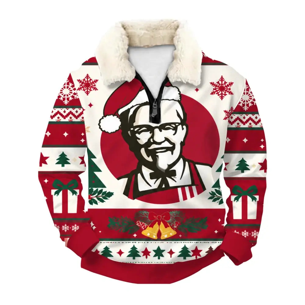 Santa Burger Ugly Quarter Zip Sweatshirt & Sweatpant Set - THREADPARTY