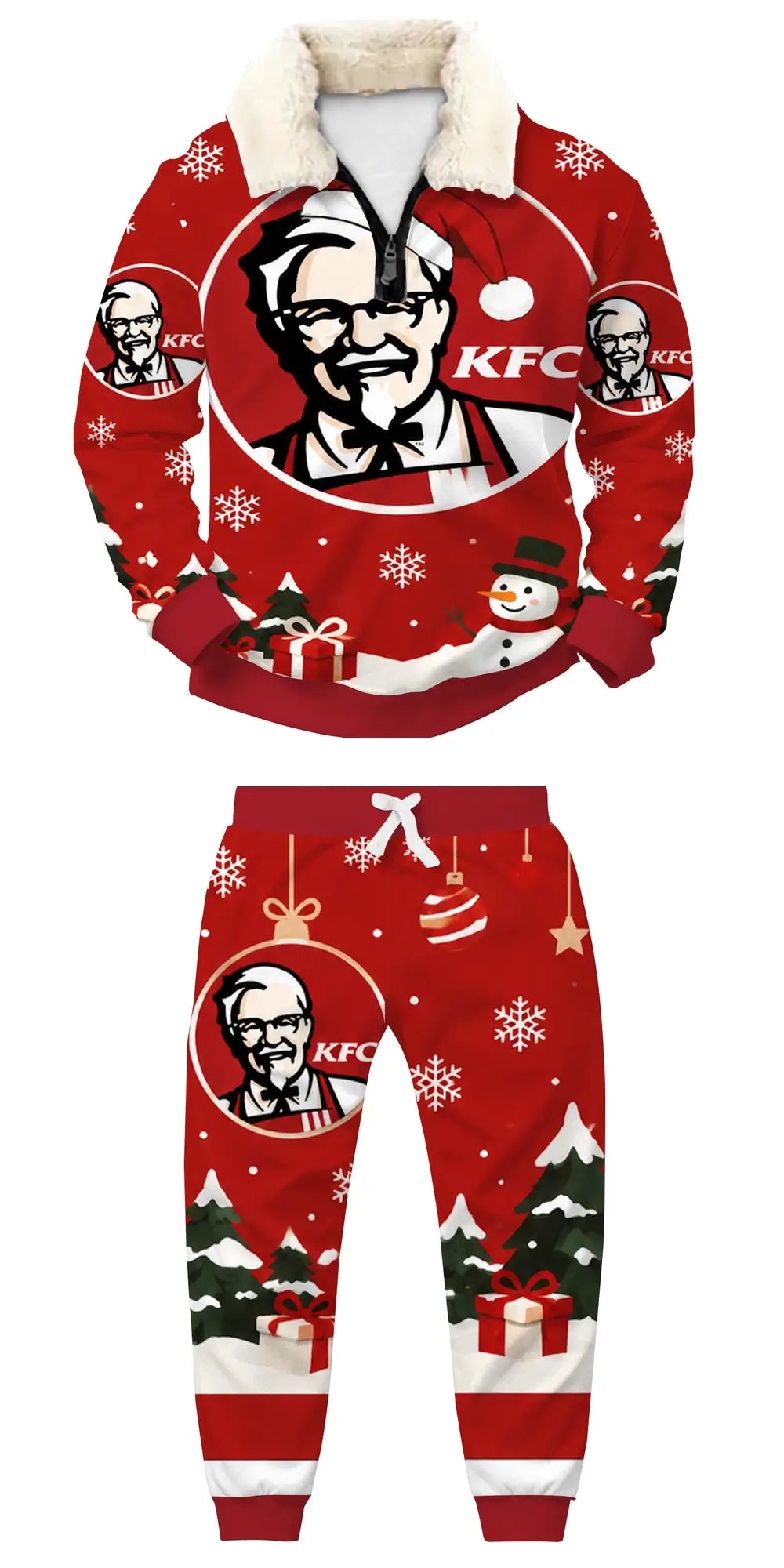 Santa Feast Ugly Quarter Zip Sweatshirt & Sweatpant Set - THREADPARTY