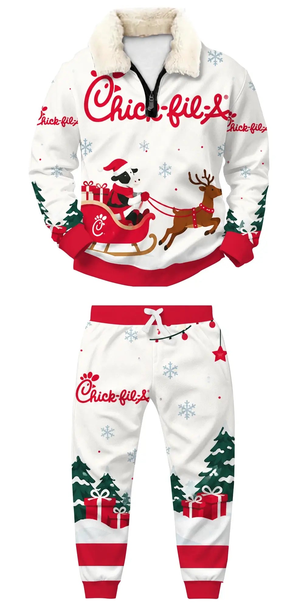 Santa Ride Ugly Quarter Zip Sweatshirt & Sweatpant Set - THREADPARTY