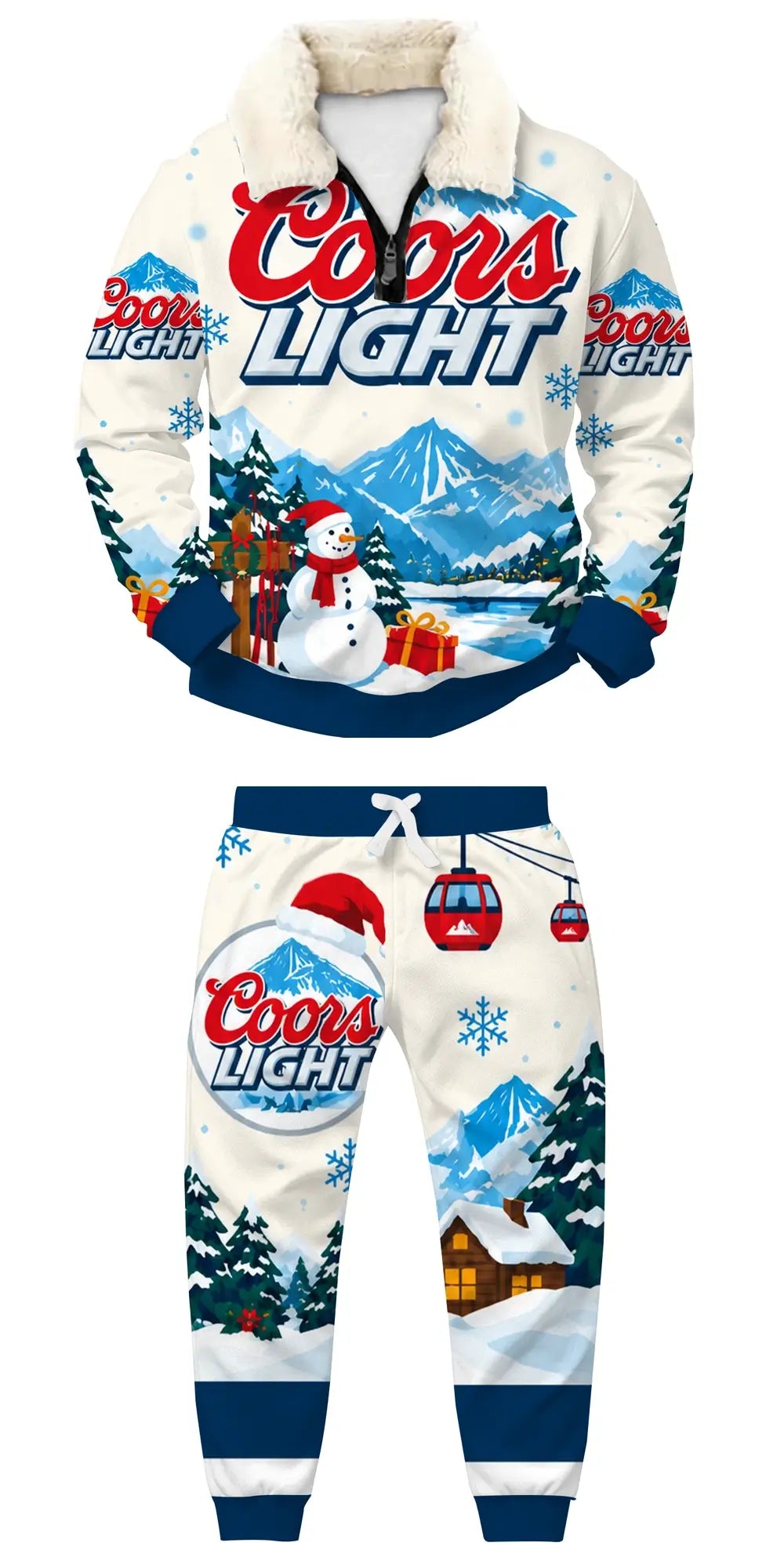 Snowy Lager Ugly Quarter Zip Sweatshirt & Sweatpant Set - THREADPARTY