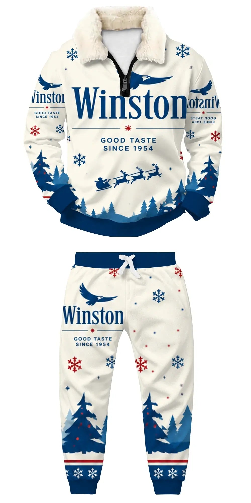 Snowy Pines Ugly Quarter Zip Sweatshirt & Sweatpant Set - THREADPARTY