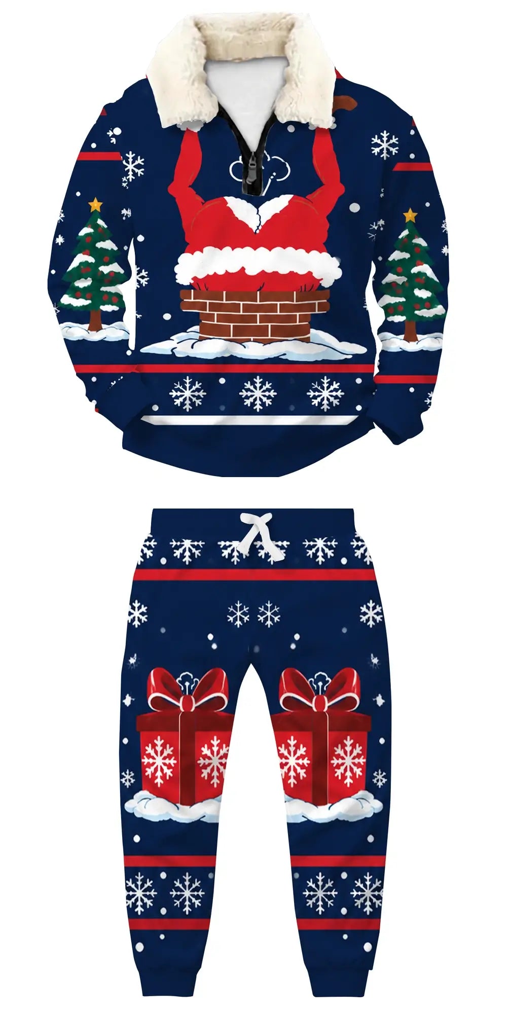 Stuck Santa Ugly Quarter Zip Sweatshirt & Sweatpant Set - THREADPARTY