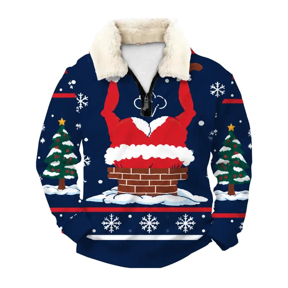 Stuck Santa Ugly Quarter Zip Sweatshirt & Sweatpant Set - THREADPARTY