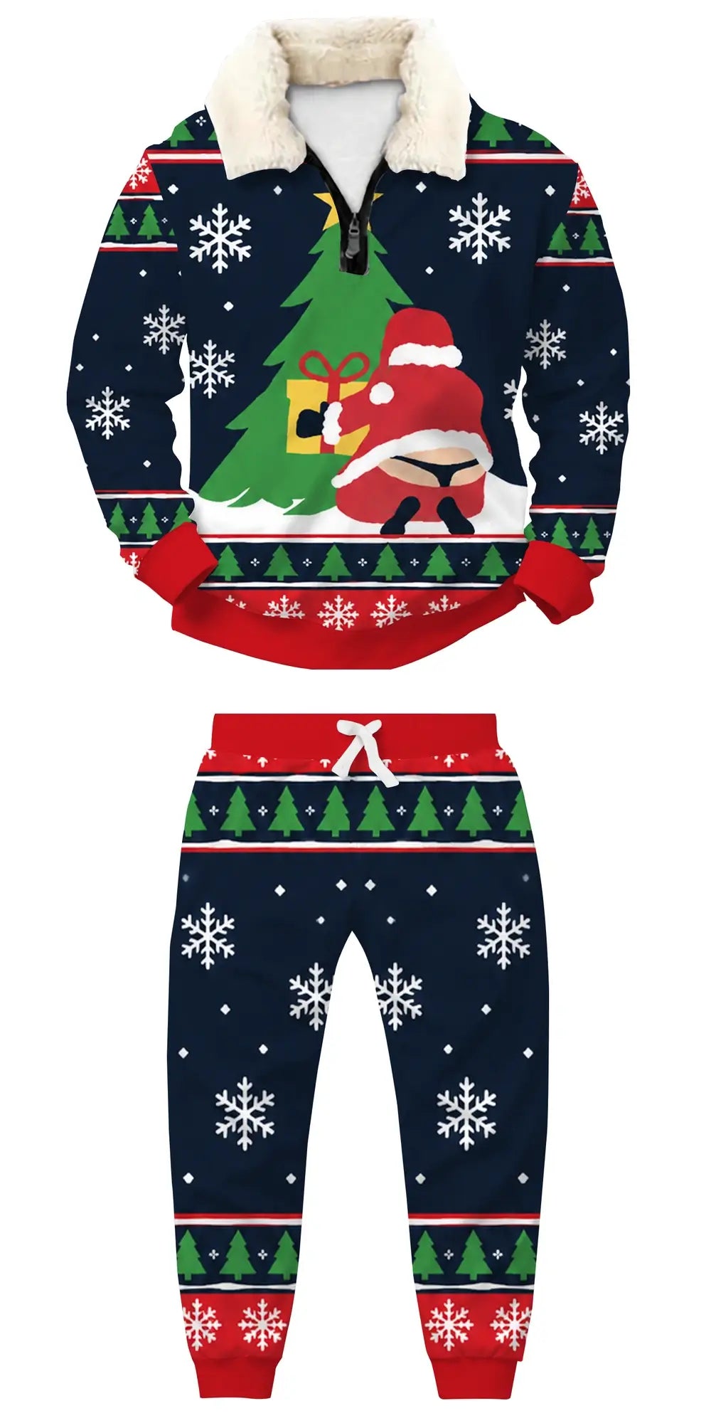 Tree Peek Ugly Quarter Zip Sweatshirt & Sweatpant Set - THREADPARTY