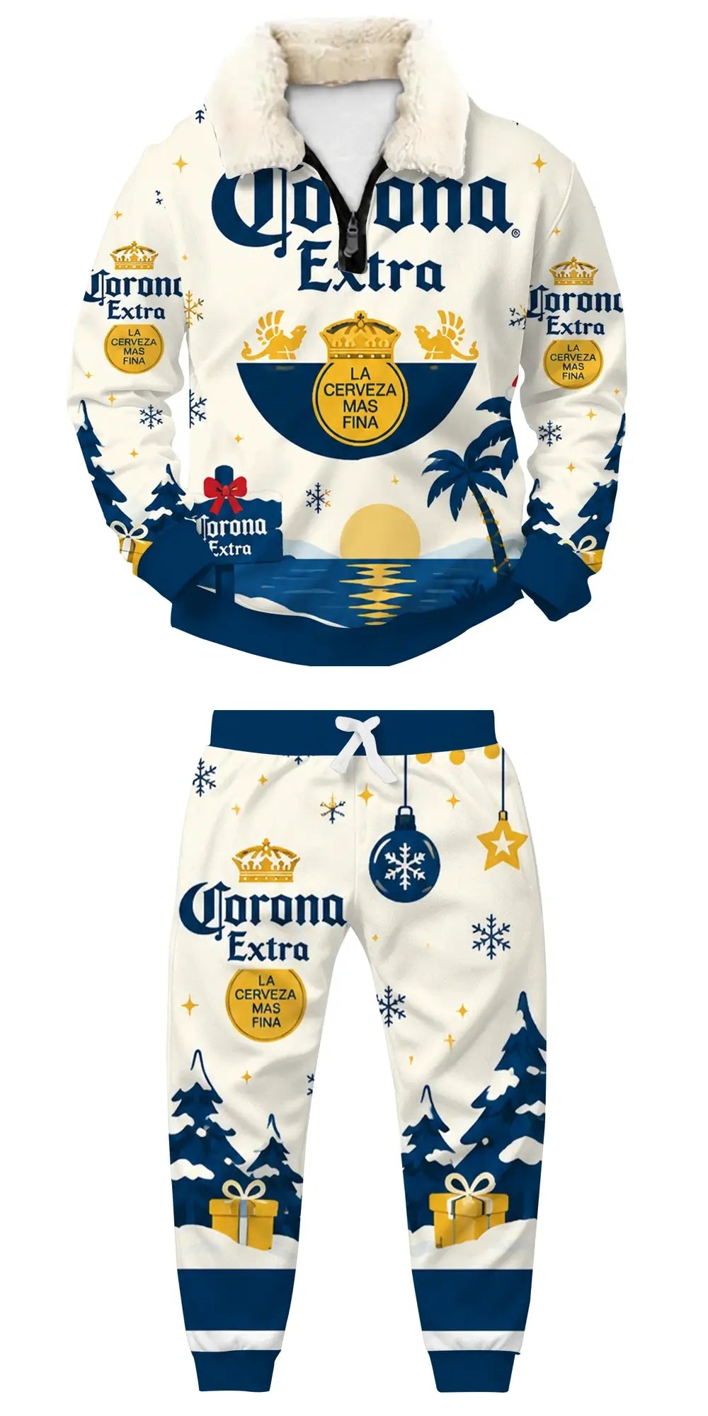 Tropical Christmas Ugly Quarter Zip Sweatshirt & Sweatpant Set - THREADPARTY