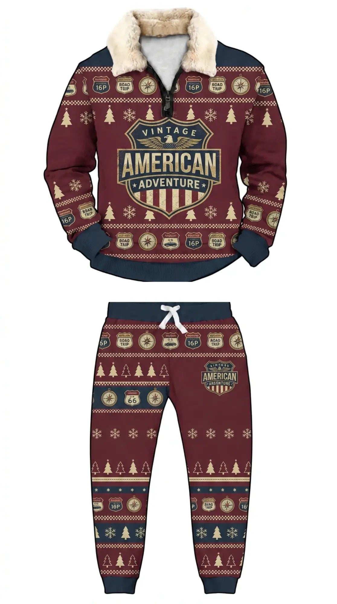 Vintage American Adventure Ugly Quarter Zip Sweatshirt & Sweatpant Set - THREADPARTY