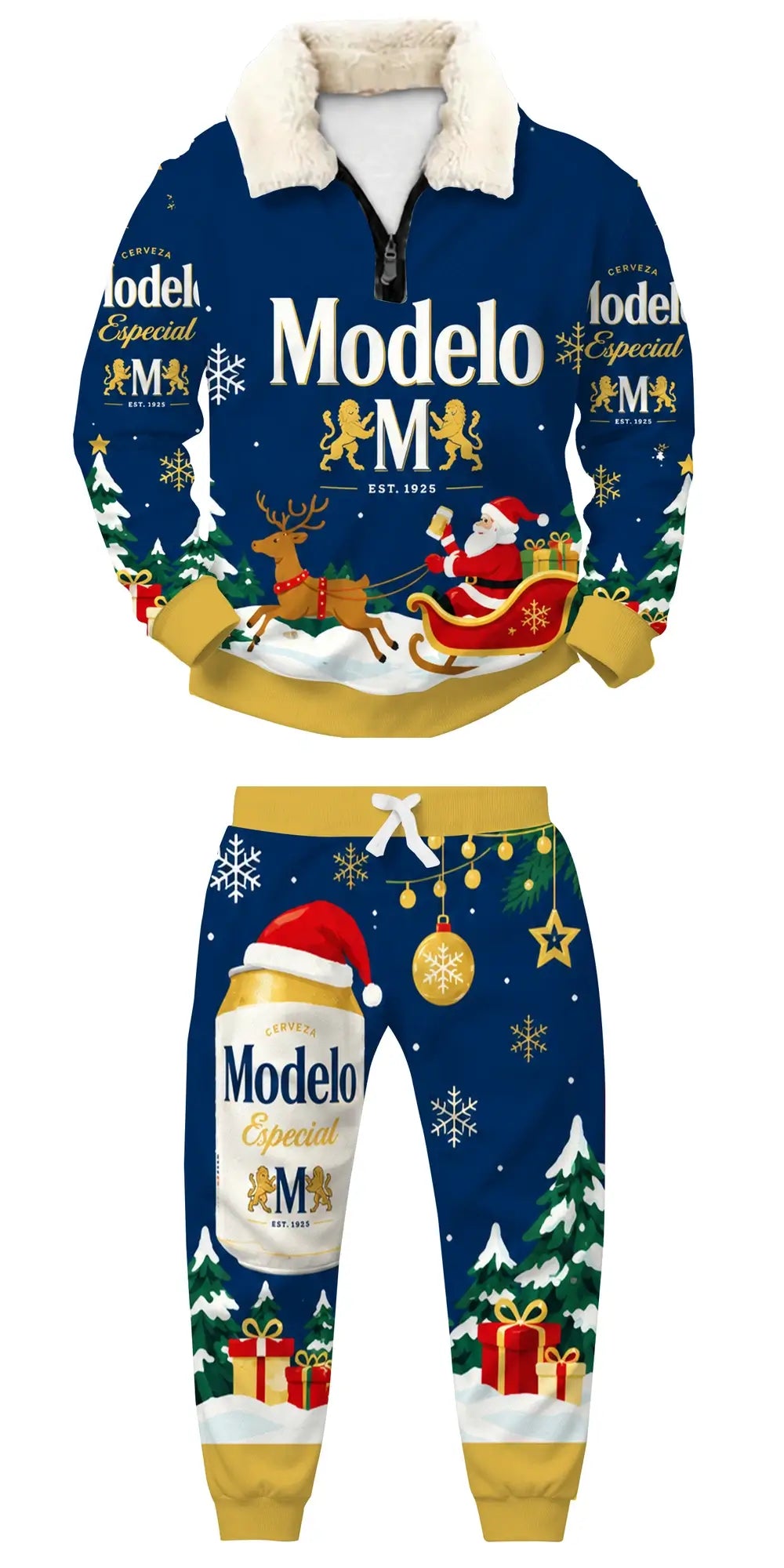 Winter Beer Ugly Quarter Zip Sweatshirt & Sweatpant Set - THREADPARTY