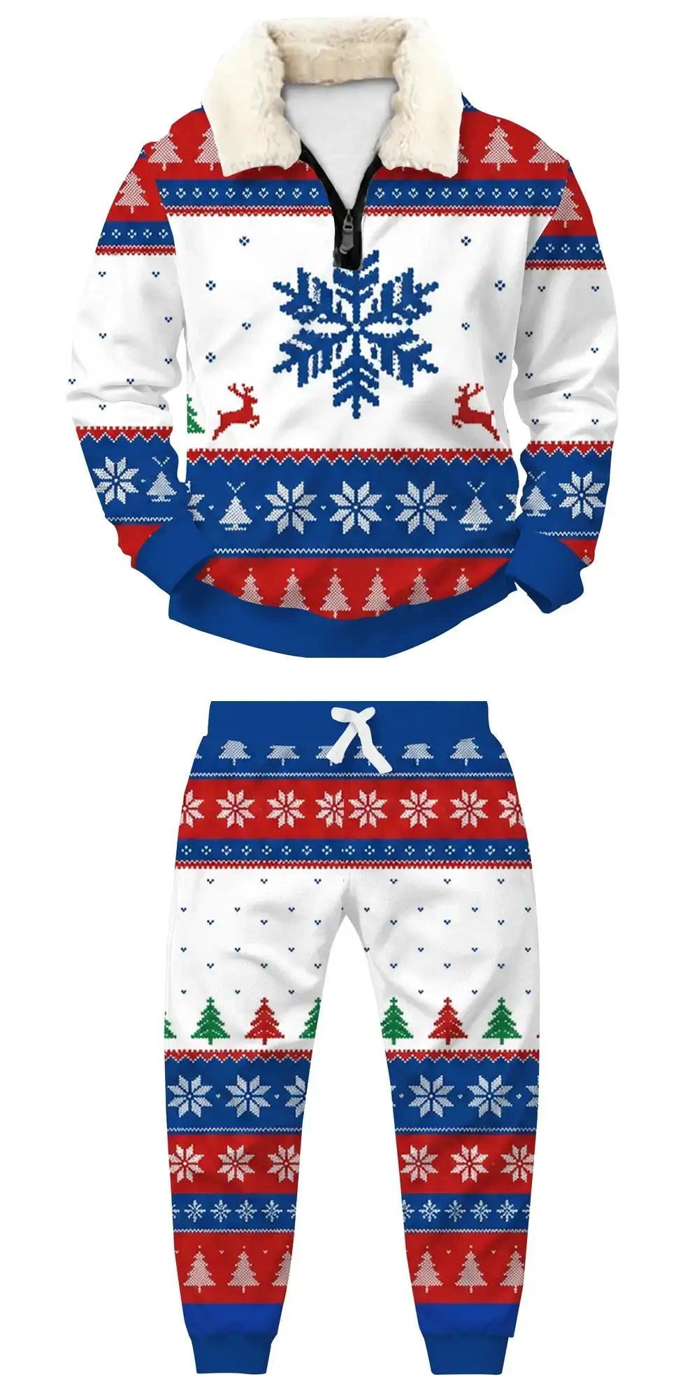 Winter Fairisle Ugly Quarter Zip Sweatshirt & Sweatpant Set - THREADPARTY