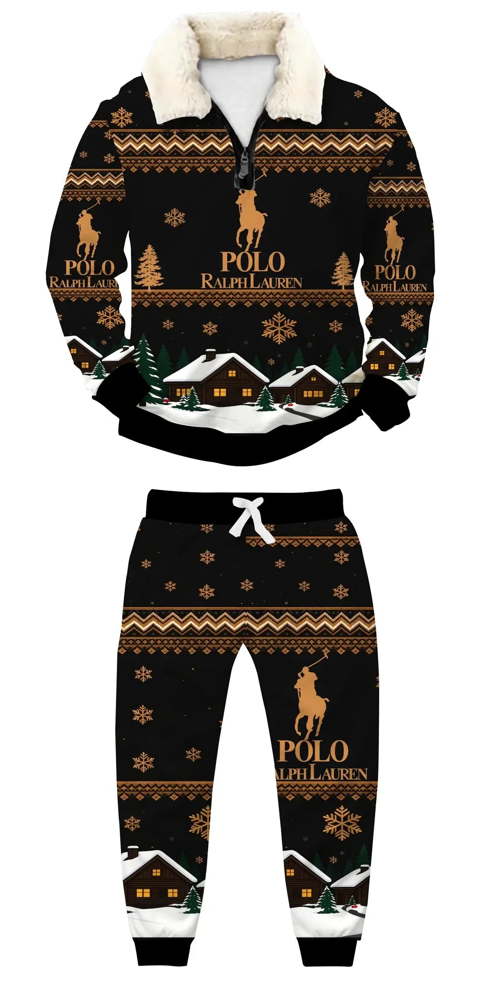 Winter Lodge Elegance Ugly Quarter Zip Sweatshirt & Sweatpant Set - THREADPARTY
